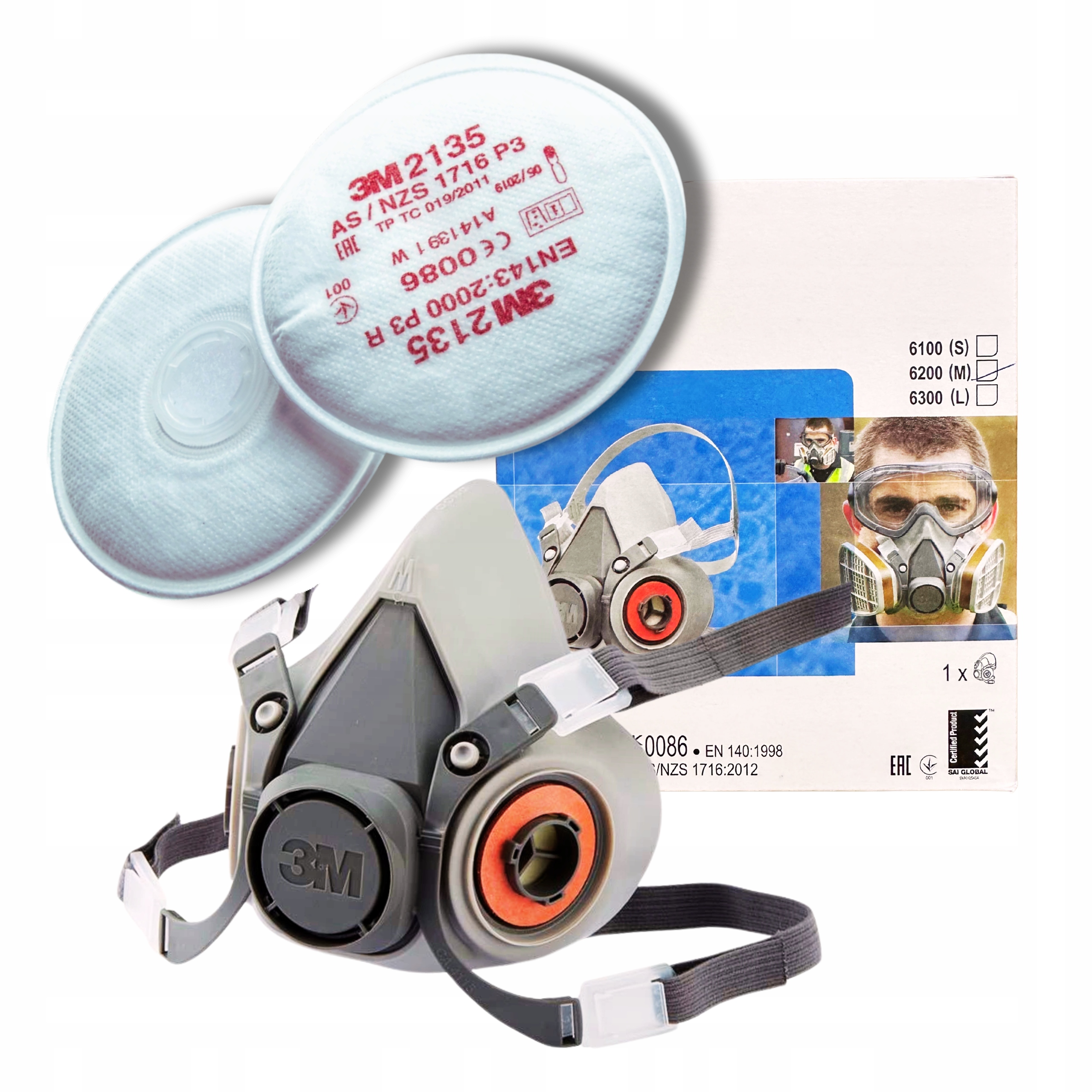 Zestaw 3M 6200 M 6300 L Filtr 2135 P3 R komplet ochrony dróg oddechowych
