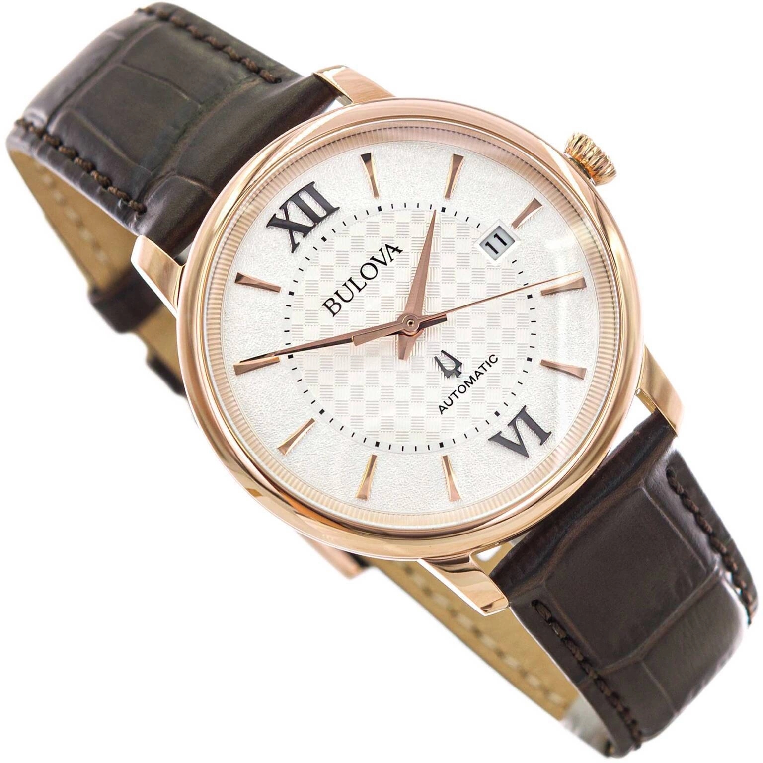 Pánské Hodinky Bulova 97B225 Classic Hnědé Na Řemínku Datumovka Automatická