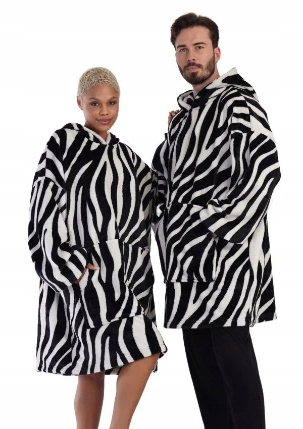 Černobílá Mikinová Deka Zebra Snuddie Mikina Deka S Oversize Rukávy Unisex