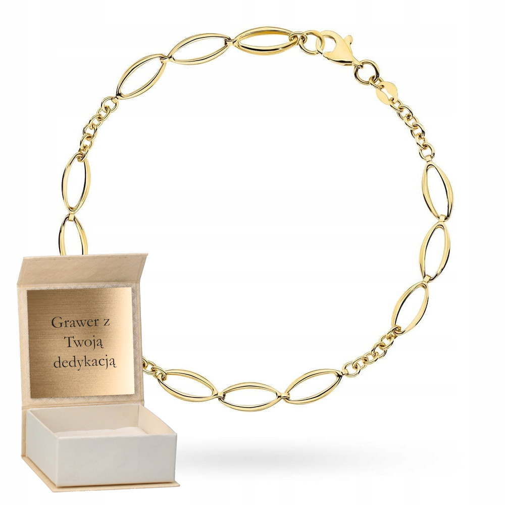 Zlatý náramek Trojité ovály spojené řetízkem Zlato ryzost 585 Gravírování