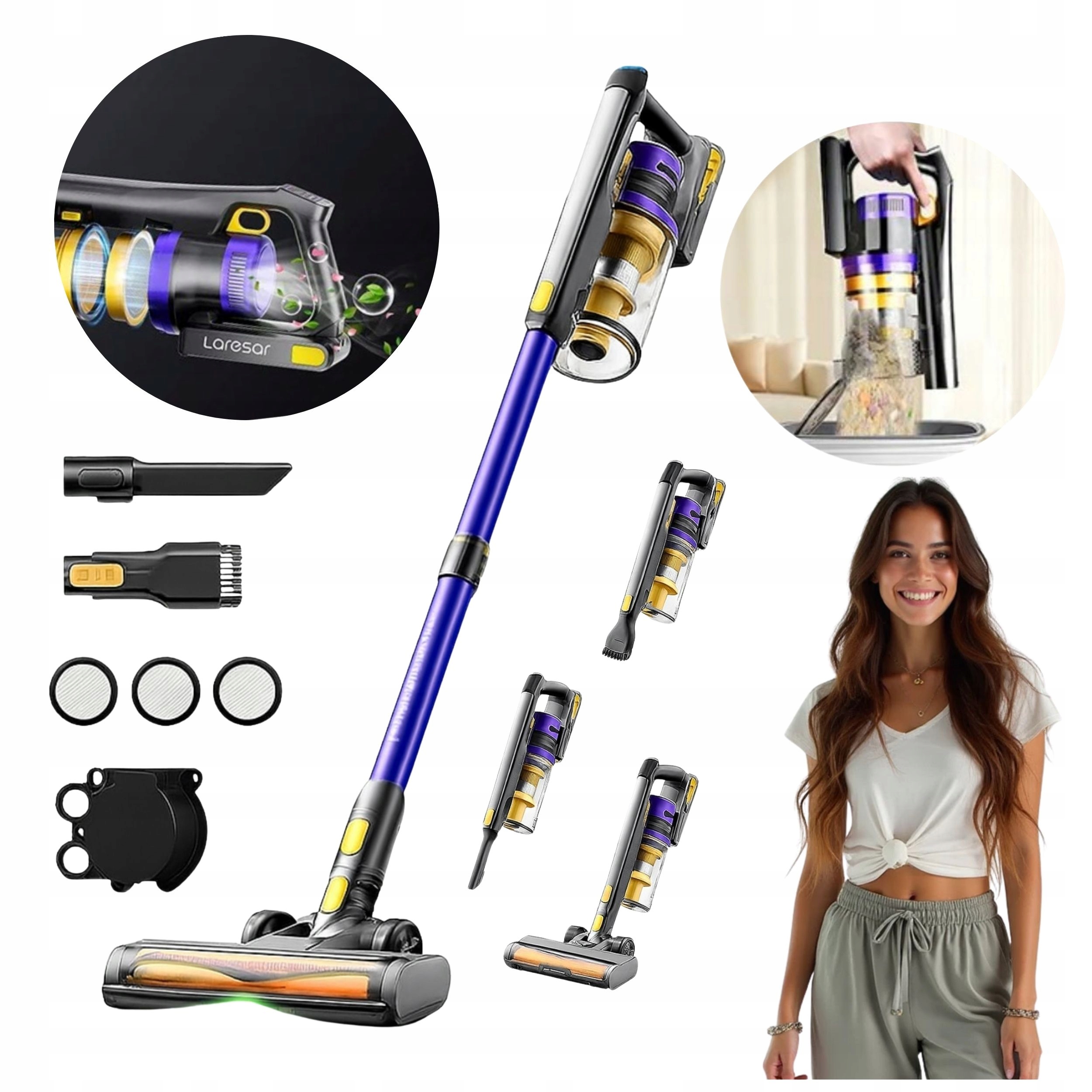 Vysavač Domácí Vertikální 4v1 Různé Koncovky S Hepa Filtrem Výkonný 550W