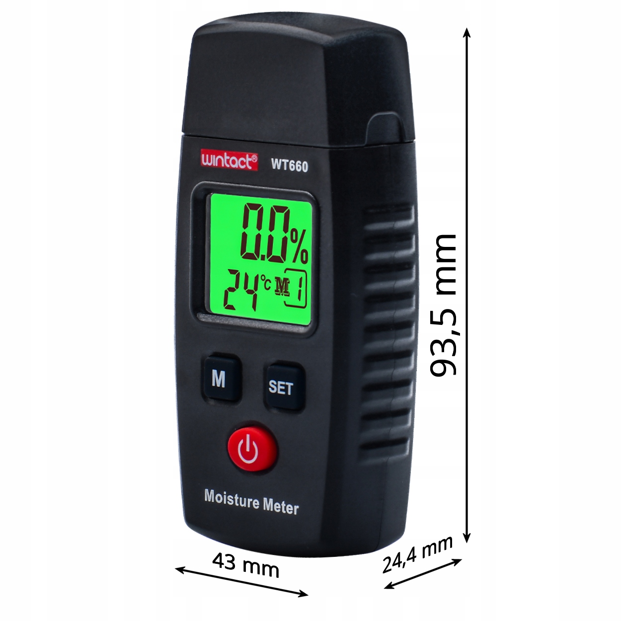 WILGOTNOŚCIOMIERZ MIERNIK WILGOTNOŚCI DREWNA MATERIAŁÓW BUDOWLANYCH LCD CD Długość elektrod 10 mm