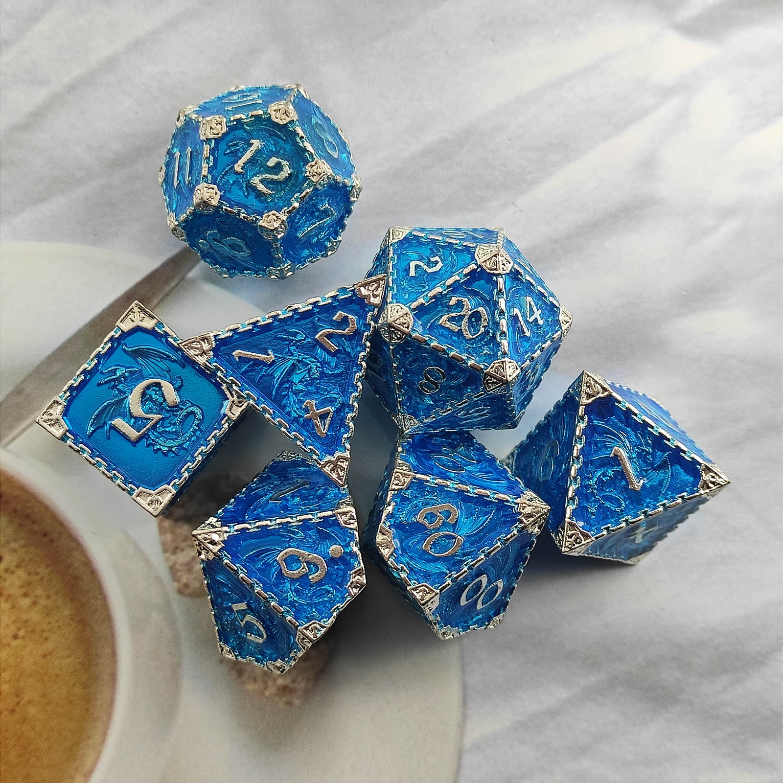 SMOCZA PRZEPOWIEDNIA ZESTAW 7 METALOWYCH KOŚCI RPG Liczba ścian 4 6 8 10 12 20