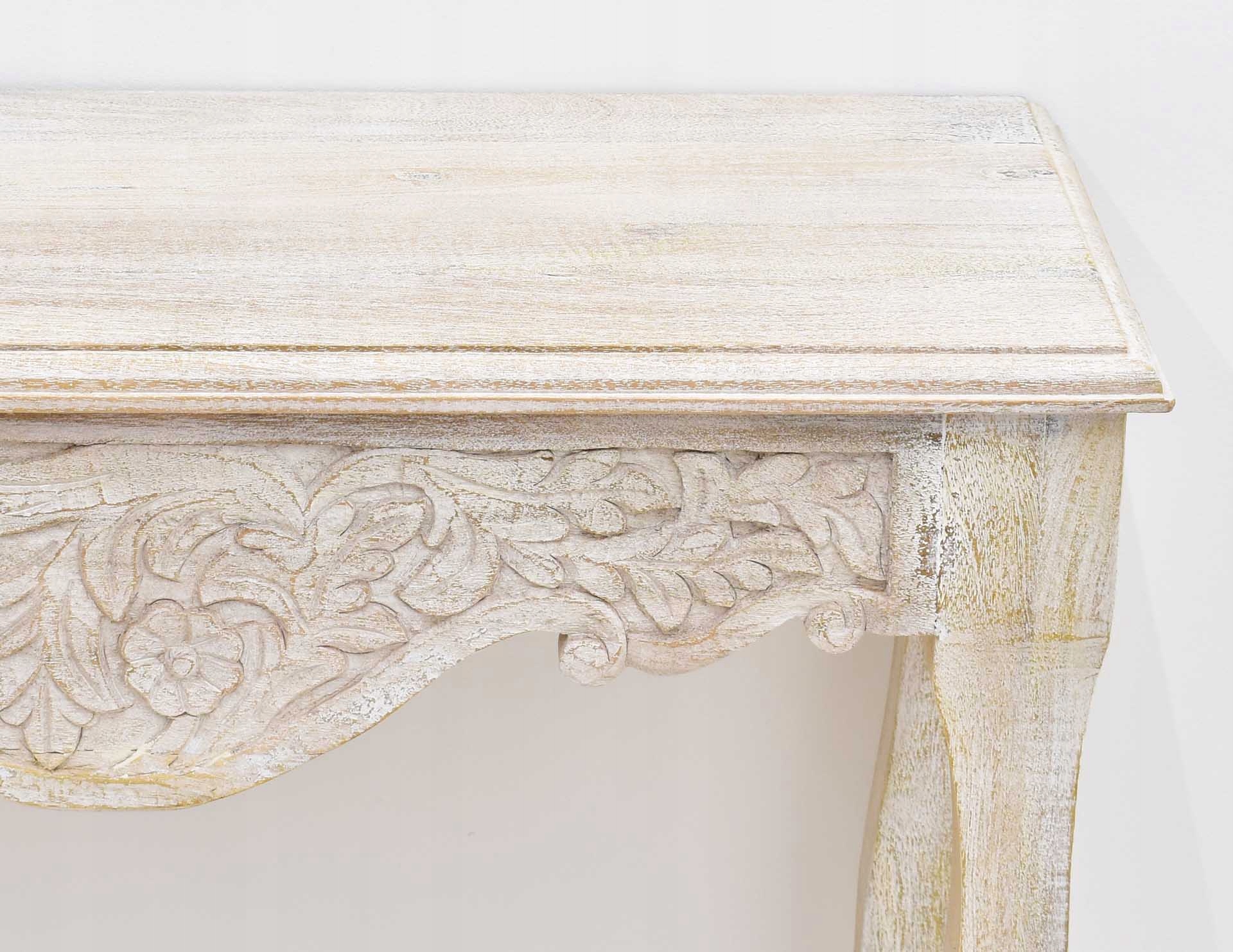 Konsola kolonialna indyjska lite drewno mango ręcznie rzeźbiona bielona Montaż meble złożone