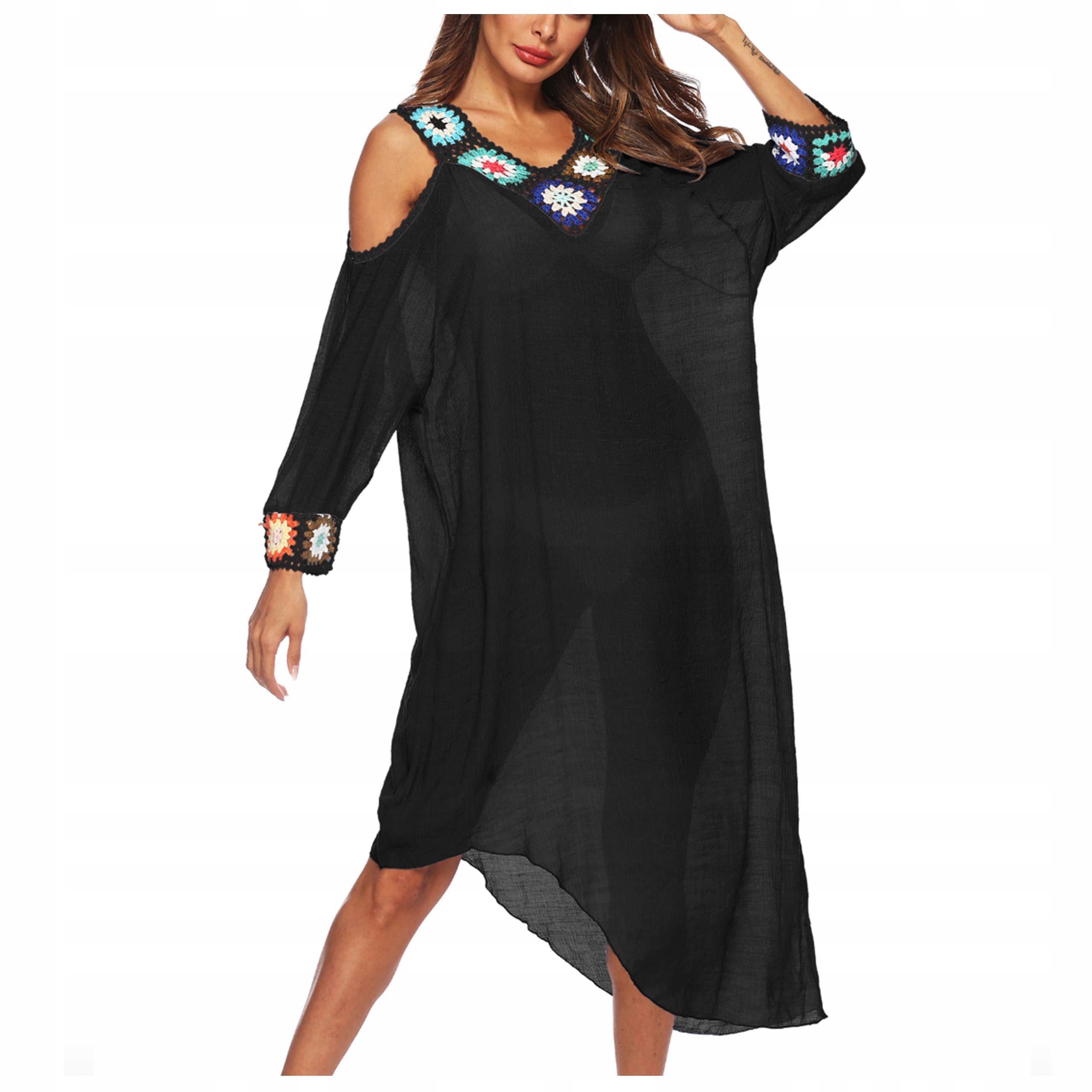 

Pareo na plażę Sukienka tunika Haft zwiewna Boho