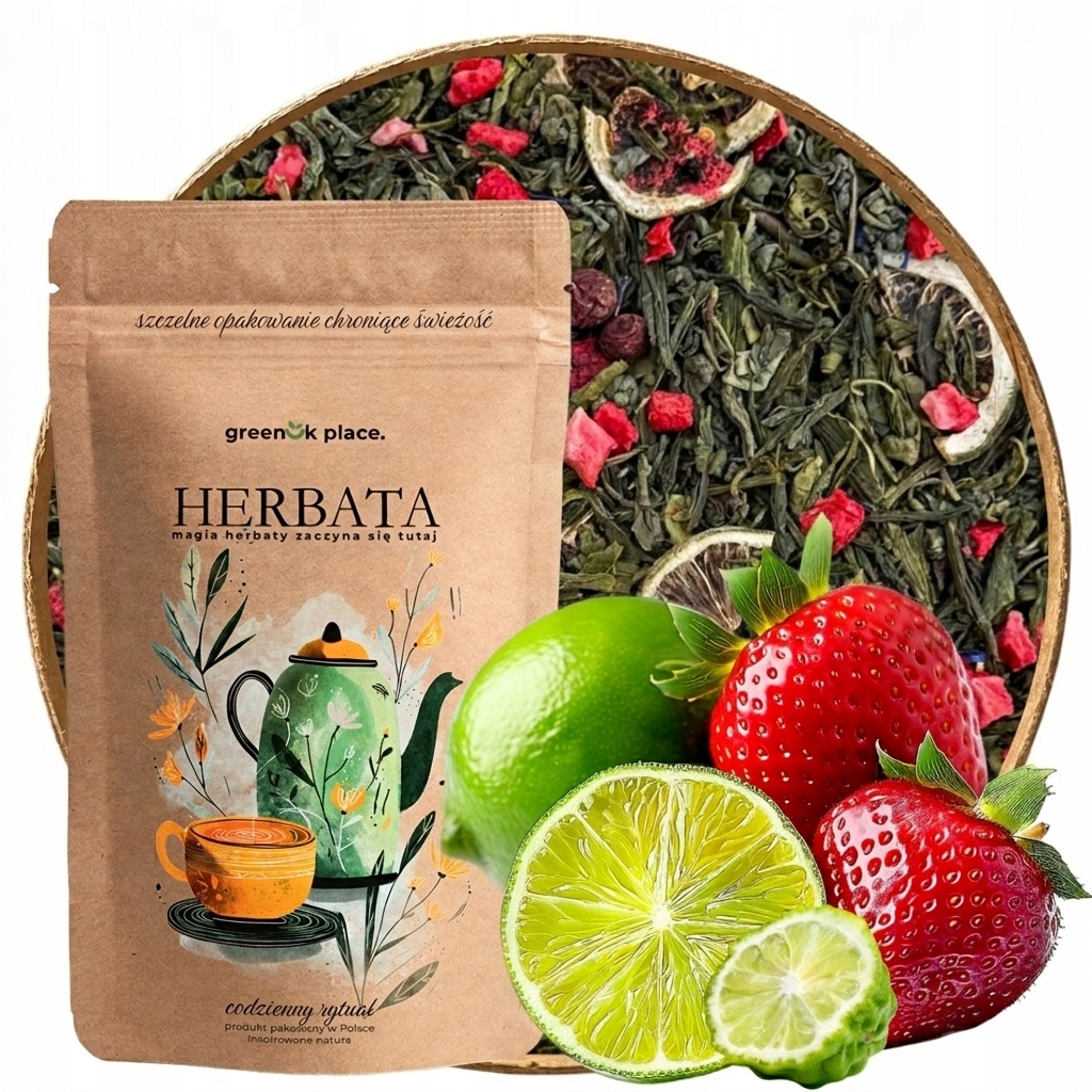 Levně Zelený Čaj Jahodové Mojito 1000g sypané listy jahoda limetka