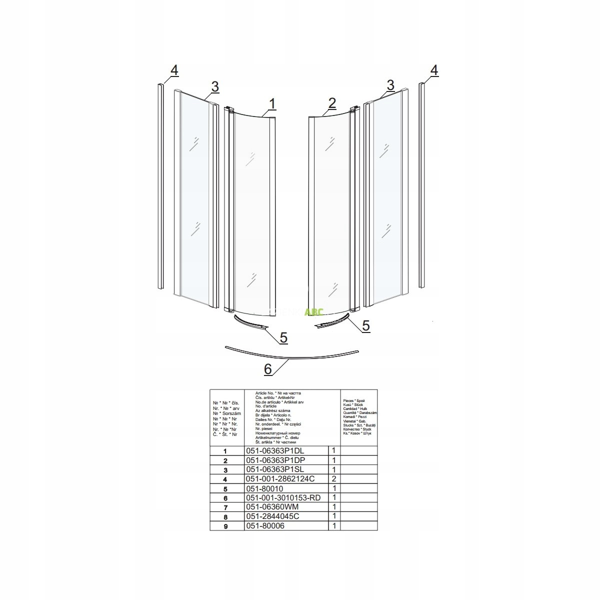 Uszczelki dolne GLASS 5 PÓŁOKRĄGŁA AQUAFORM Marka Aquaform