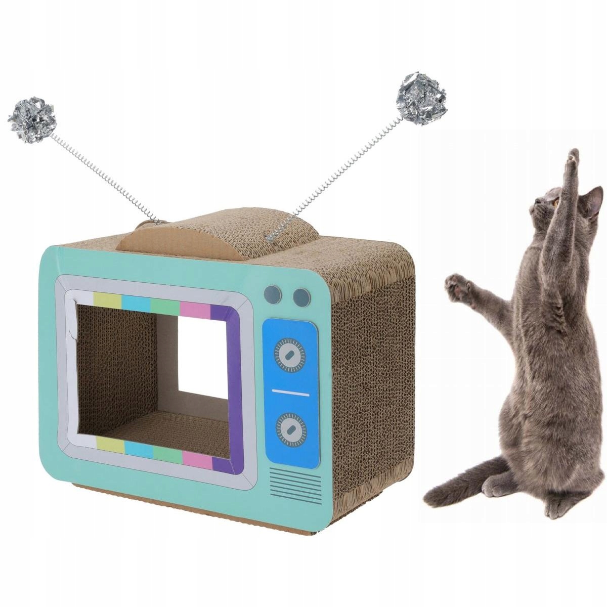Levně Škrabadlo Pro Kočky Pelíšek 2 Míčky 40CM Televize