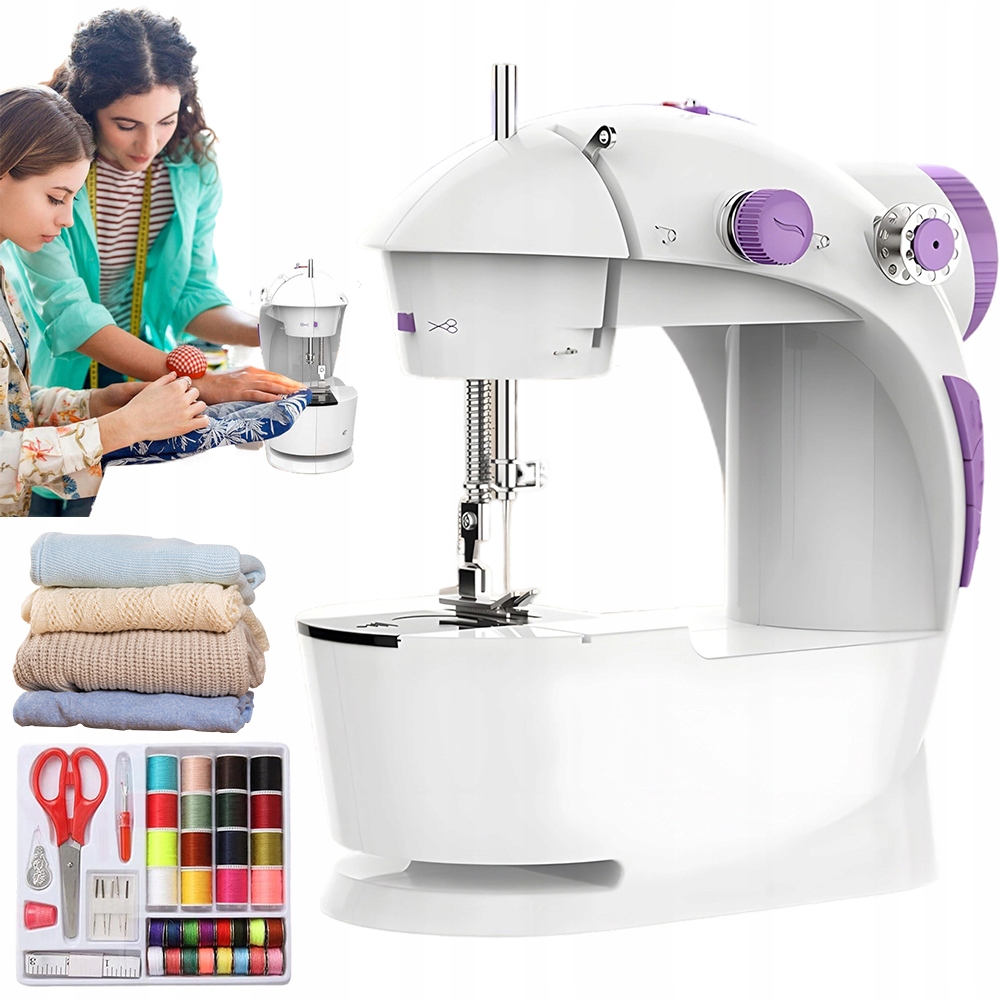 Mini Šicí Stroj S Nožním Pedálem A Led Osvětlením, Bílo-fialový