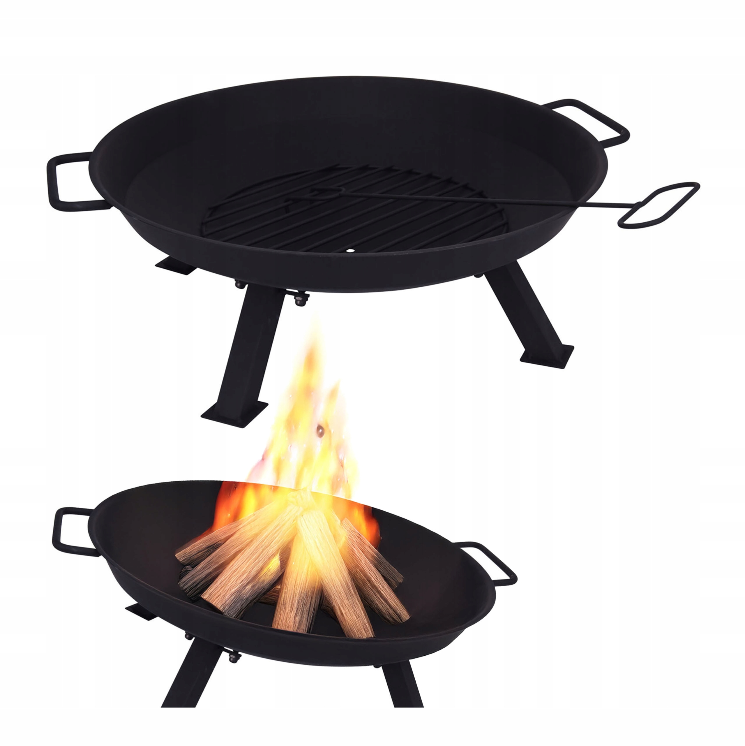 Oceľové záhradné ohnisko s roštom 56 cm na ohnisko, gril a kotlík