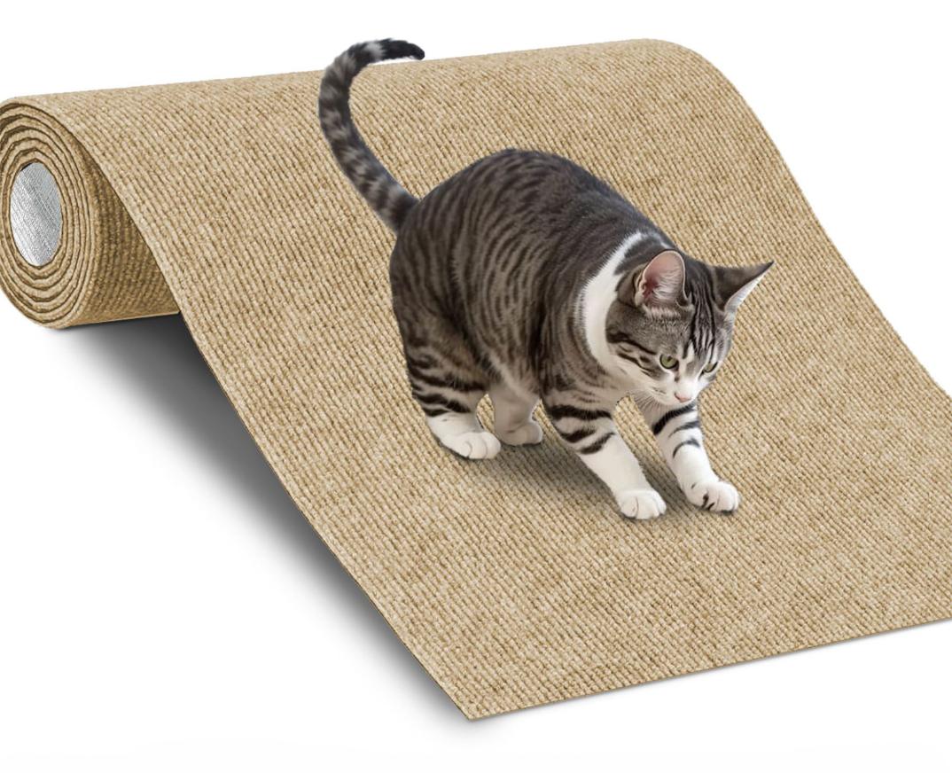 Levně Samolepicí škrabací podložka na gauče pro kočky 200x40 cm khaki škrabadlo
