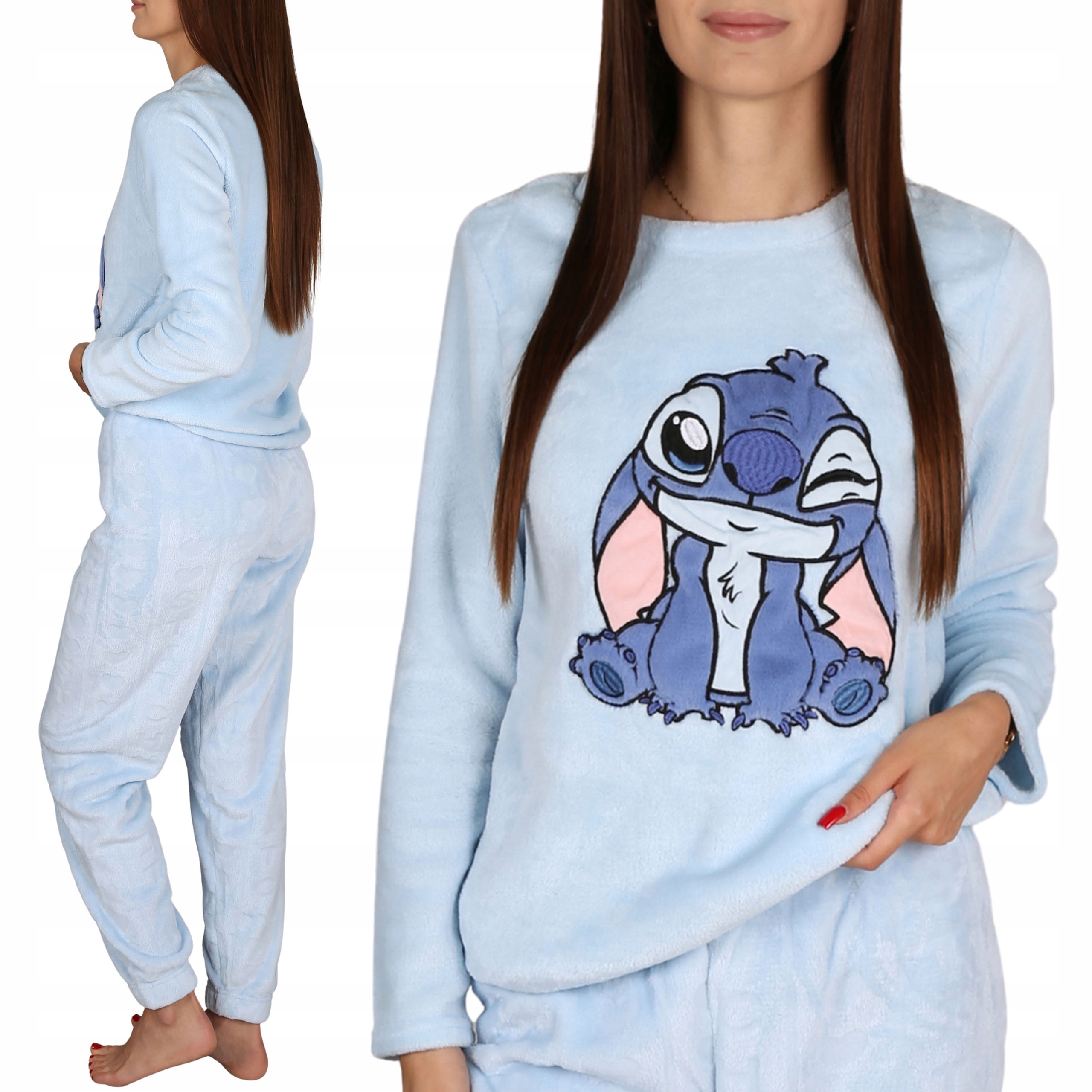 Stitch Modrá, Fleecová, dvoudílné dámské pyžamo, Teplé Xs