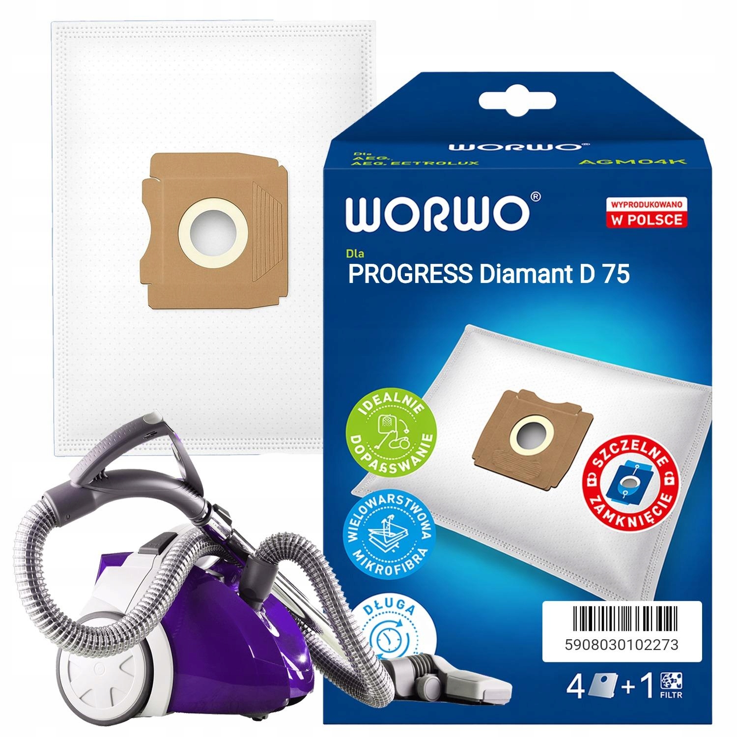 Worki Do Odkurzacza Progress Diamant D 75 AGMB01, 4 Sztuki, Filtr
