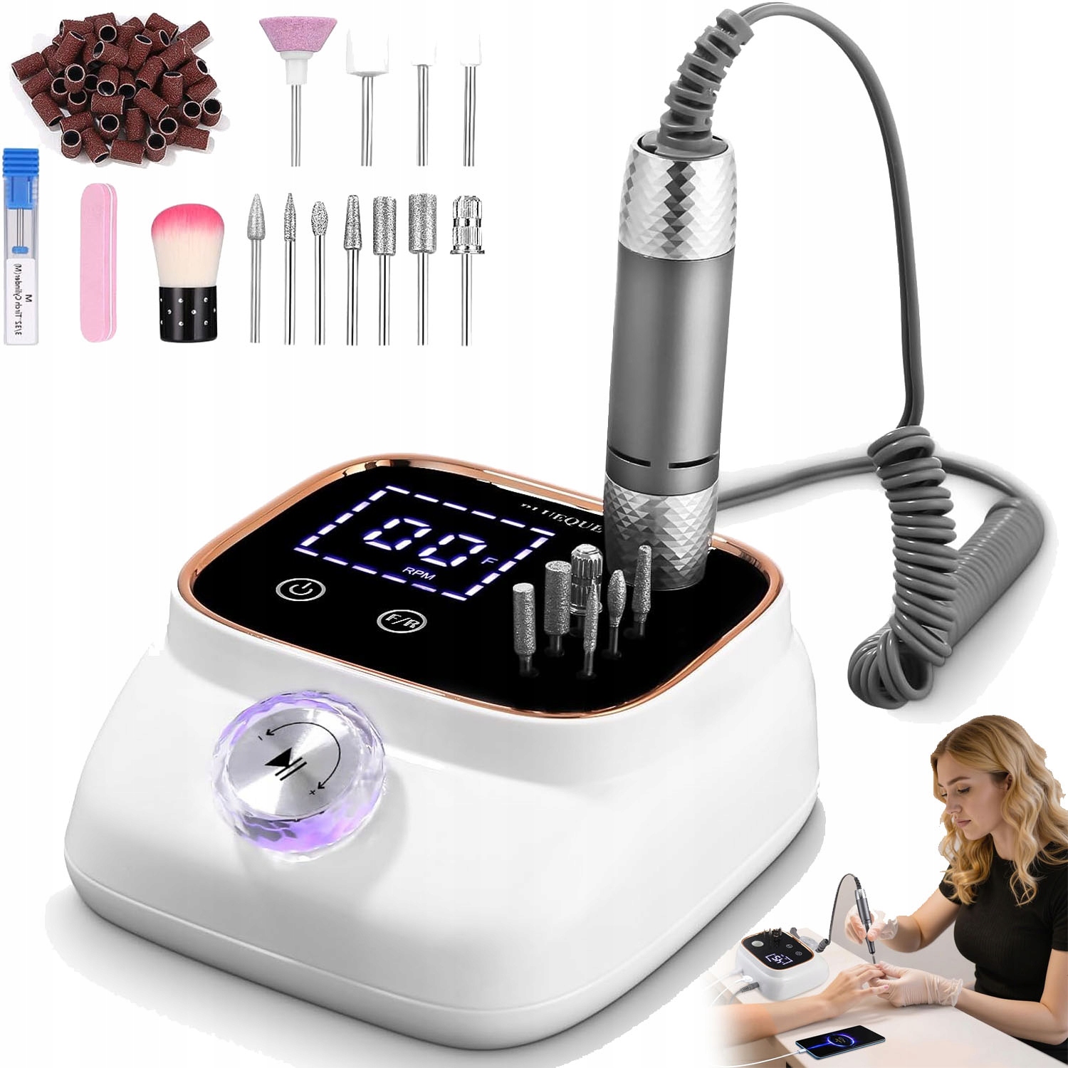 Bruska Manikúra Pedikúra Silná Profesionální Sada Fréz