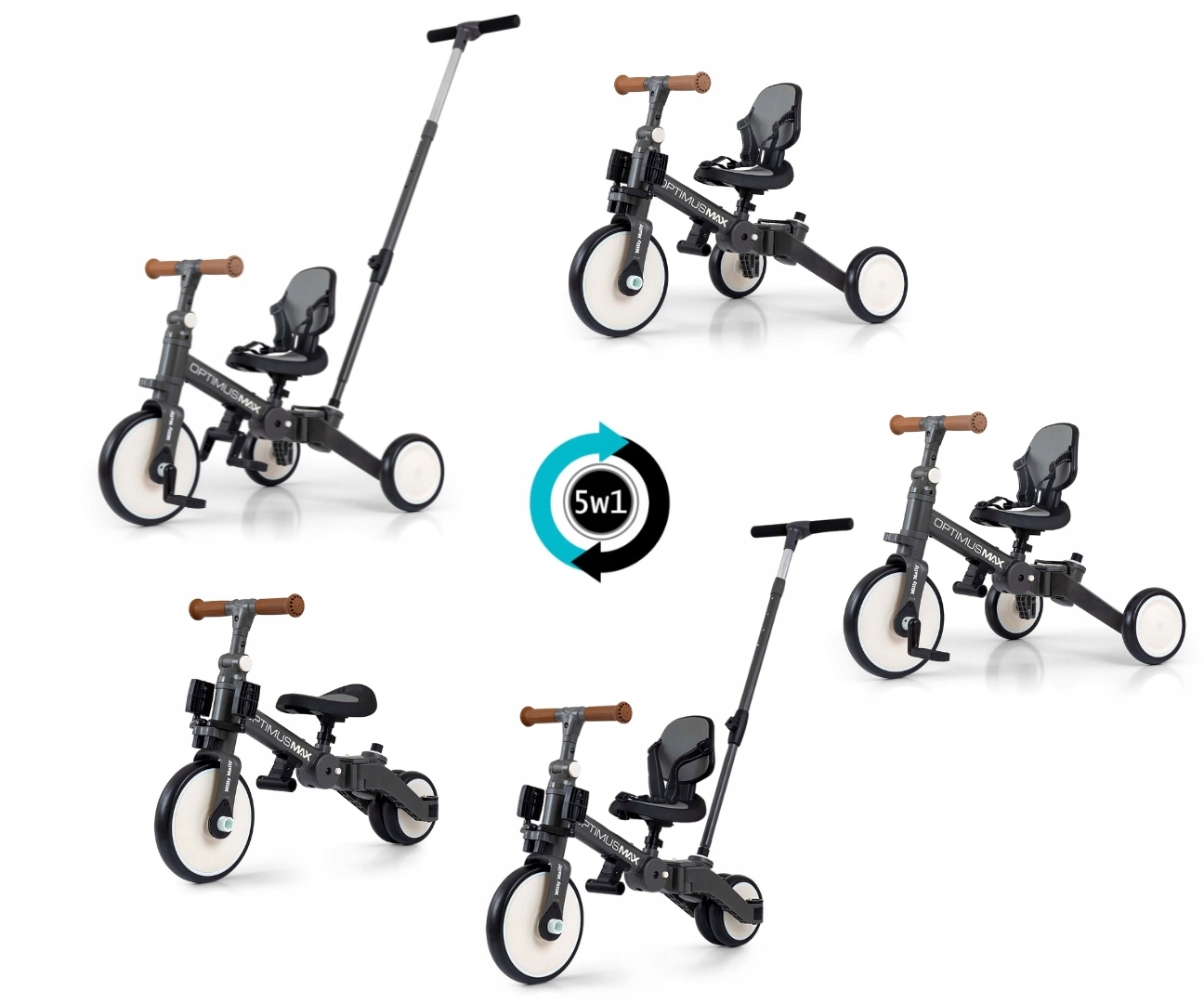 Milly Mally Rowerek 5w1 Optimus Max Dark Grey 12-36 miesięcy Na Roczek