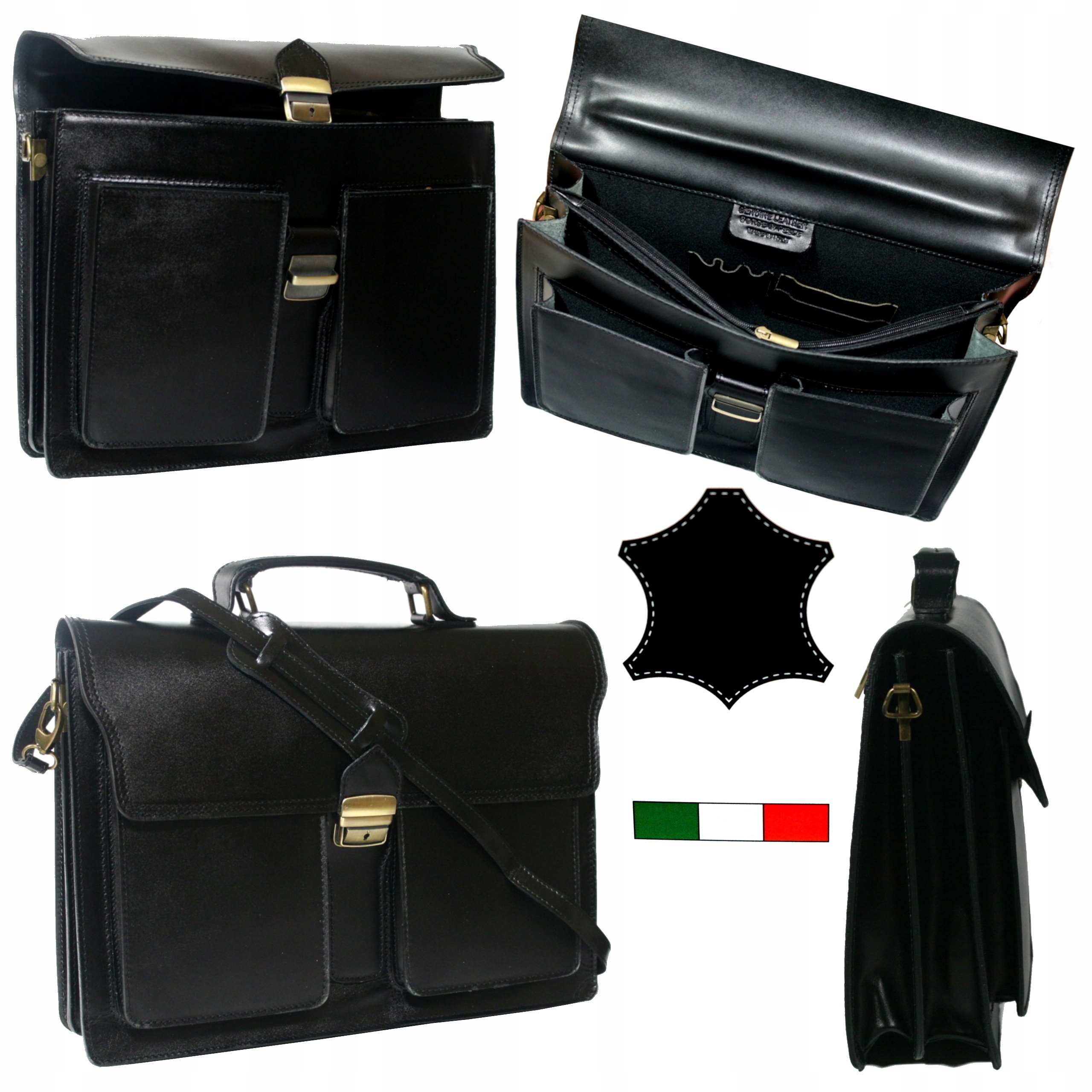 Pánská kožená taška přes rameno na notebook 15 černá italská A4 aktovka