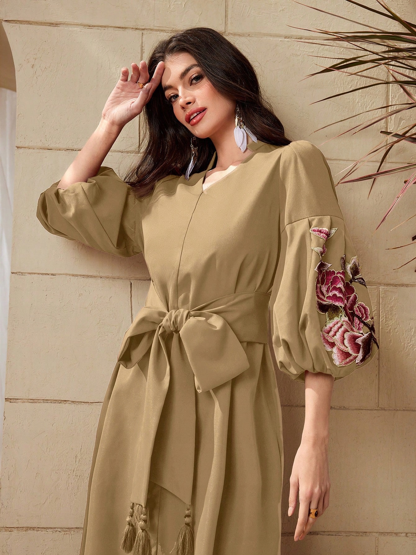 Šaty S Vyšívanými 3/4 Rukávy Casual Shein XL 42