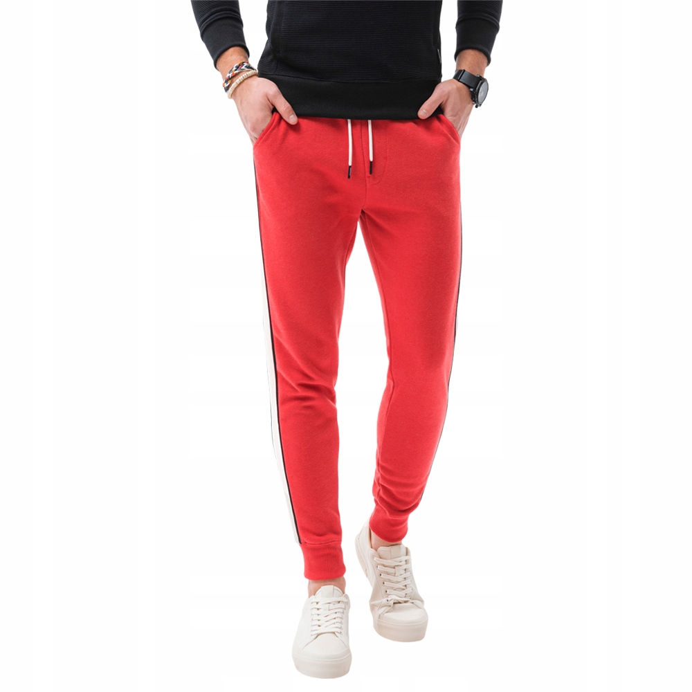 Spodnie męskie dresowe lampasy P865 czerwone L