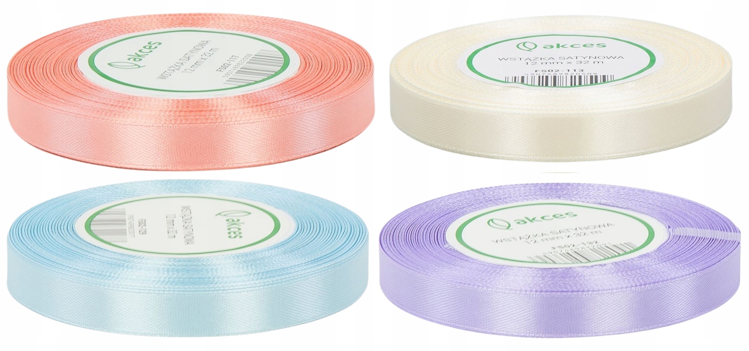4 x Satynowa wstążka 12mm 32m - ZESTAW PASTELOWY