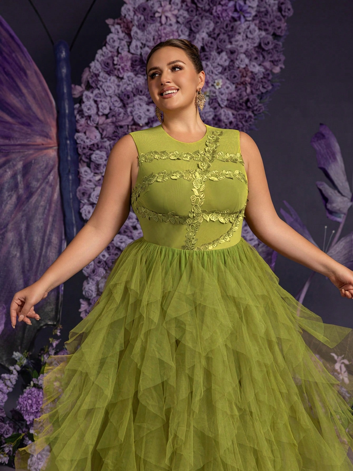 Večerní Plesová Sukně Vrstvená Vyšívaná Zelená Faeriesty 4XL 48