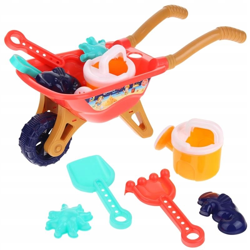 ZESTAW DO PIASKOWNICY TACZKA KONEWKA FOREMKI GRABKI ŁOPATKA POMARAŃCZOWY