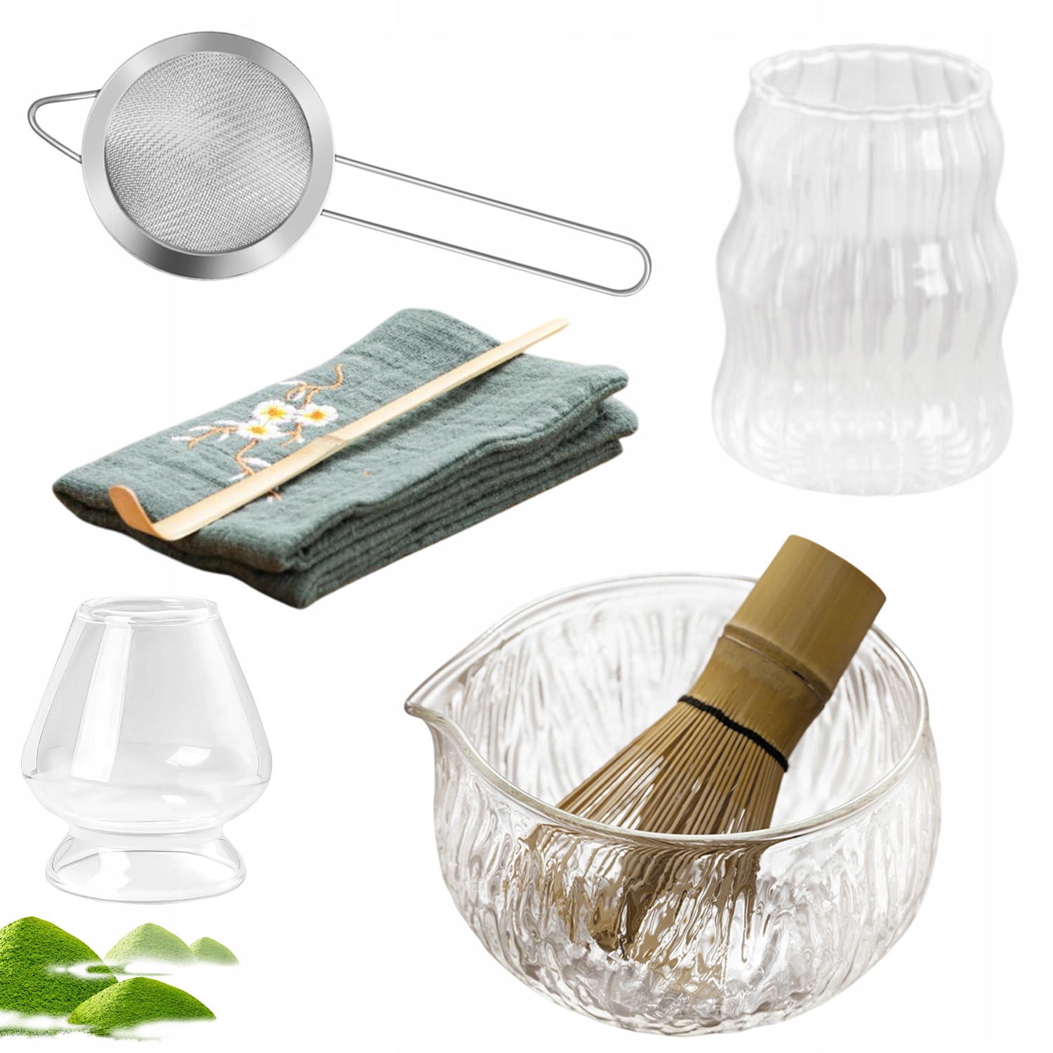 Levně Dárková Sada na čaj 7 Ks Matcha Šálek Metla Podstavec Lžička