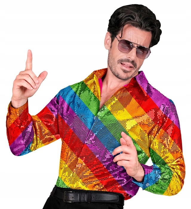 Košile na párty Duha Flitry Tričko Party Fashion Duhová L/XL