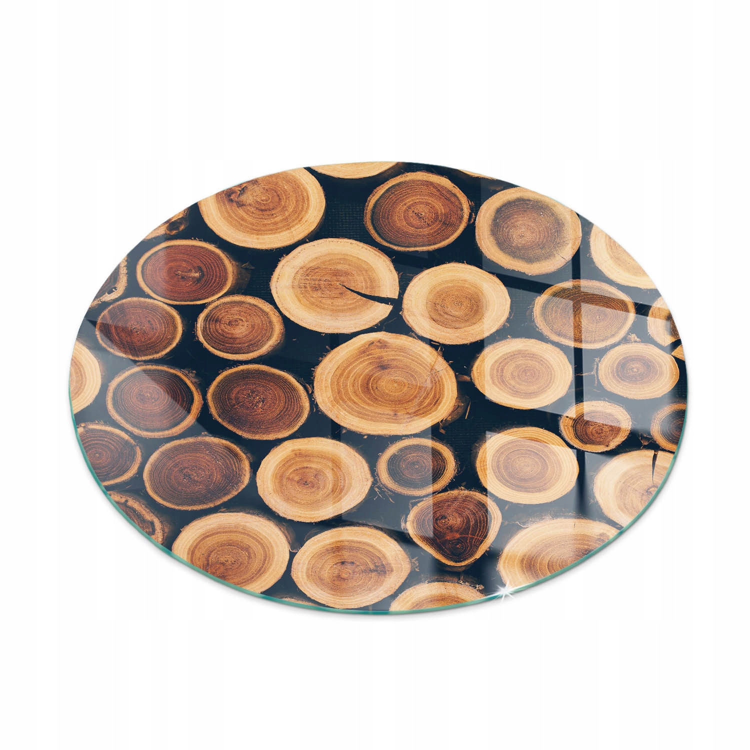 Sklenená podložka pod kozu s grafikou fi 70 cm Krabica s skoseným drevom