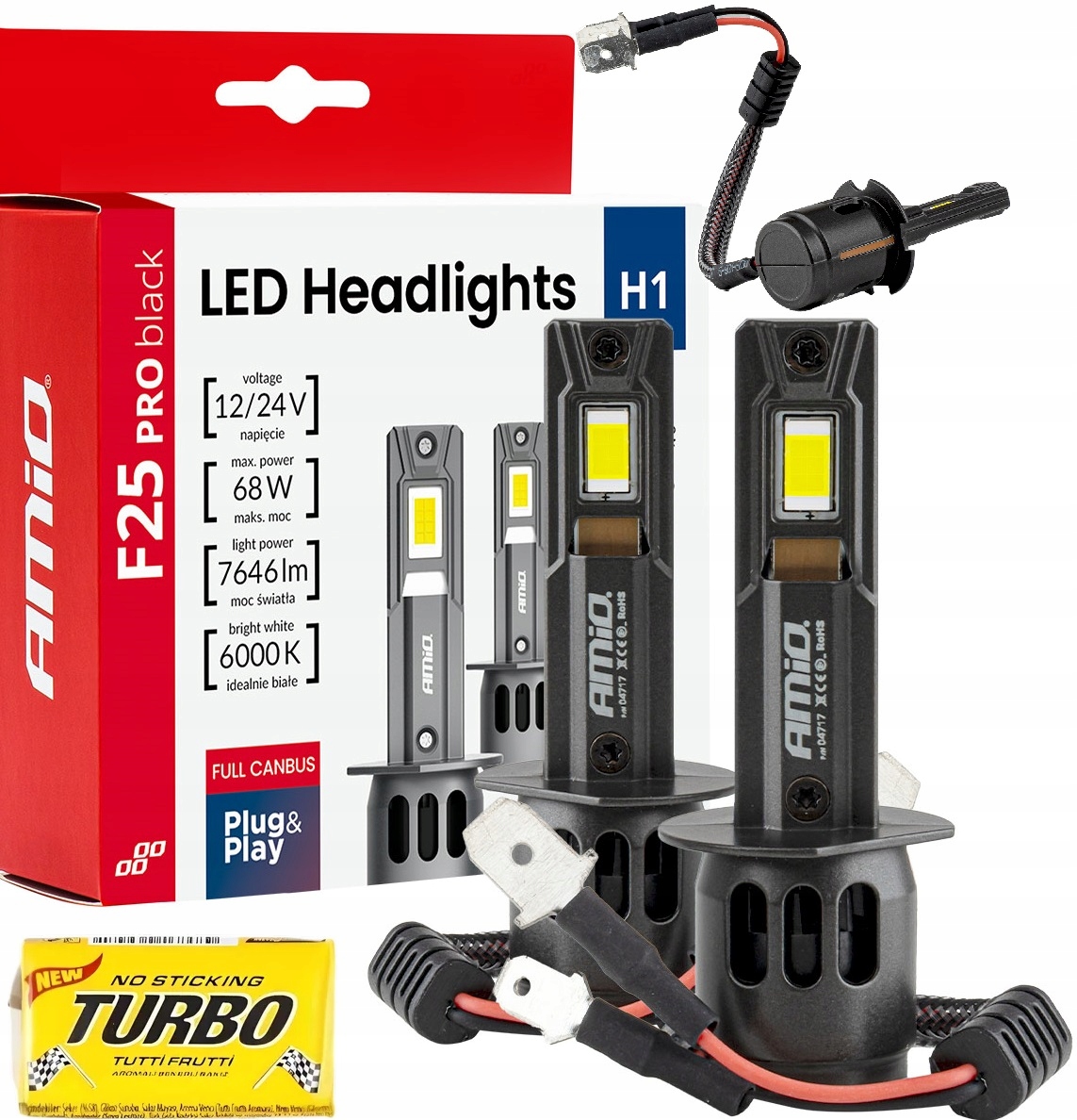 Żarówki 2x H1 samochodowe Led Pro Black Full Canbus do auta 68W 12/24V Amio