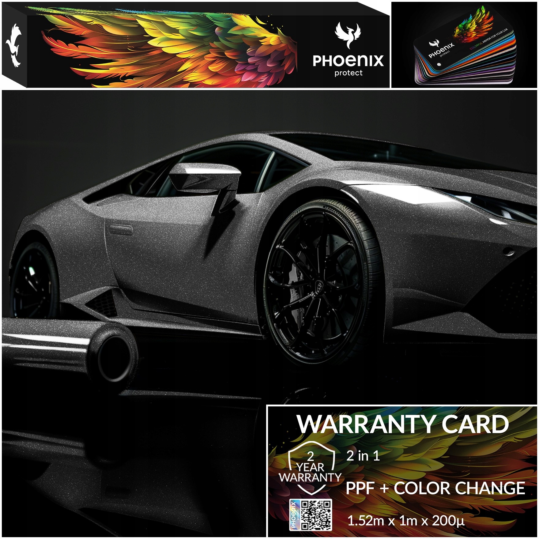 Farebná fólia Ppf Phoenix Protect Zmena farby auta Diamond Carbon Grey