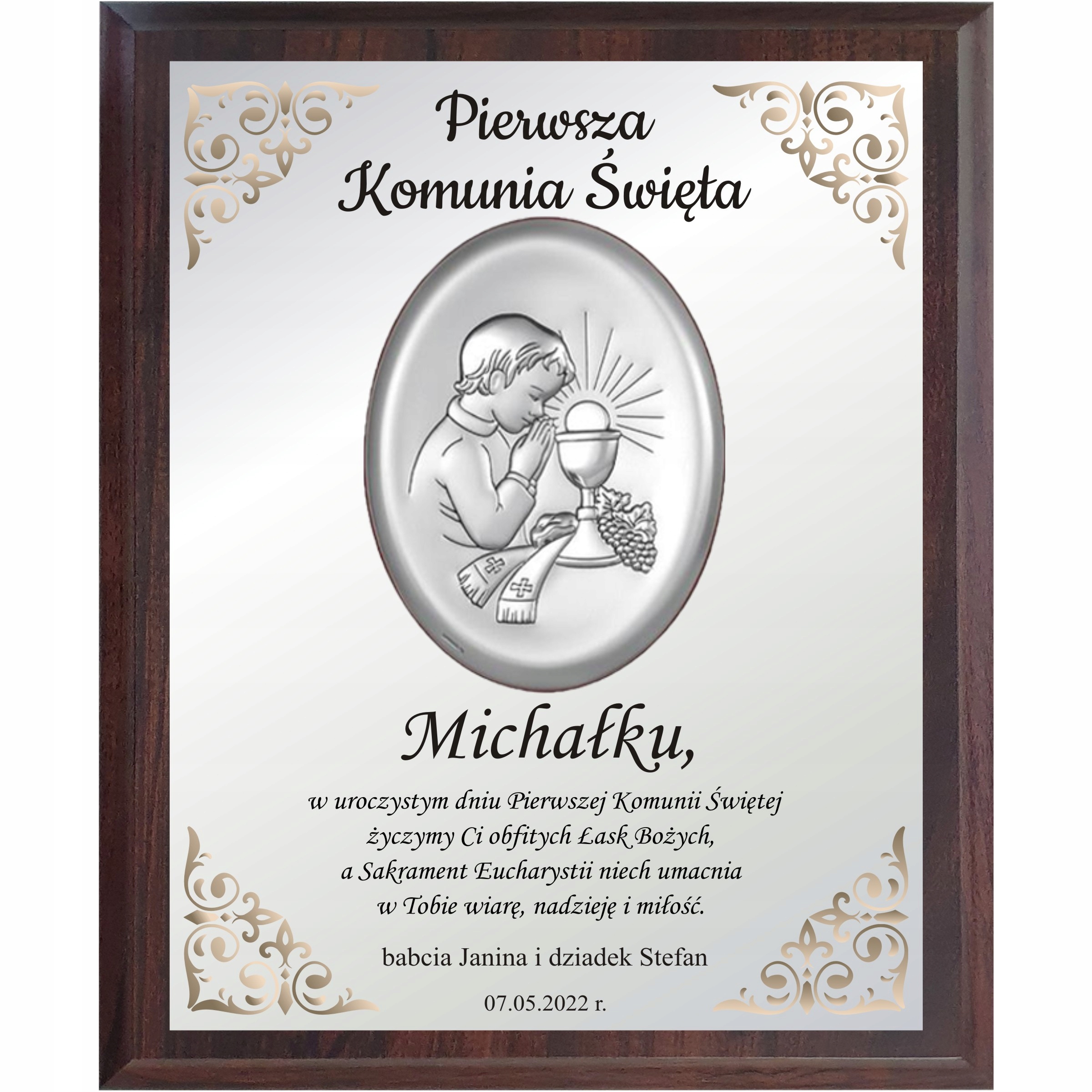

Obrazek Srebrny Pamiątka Komunii Świętej Grawer
