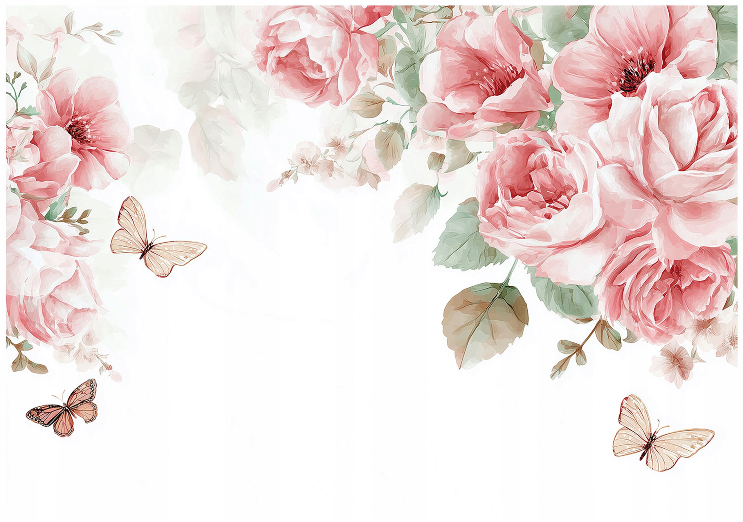 Fototapeta Květiny Růže Závěsné Motýly Na Zeď Ložnice Obývací Pokoj 250x175