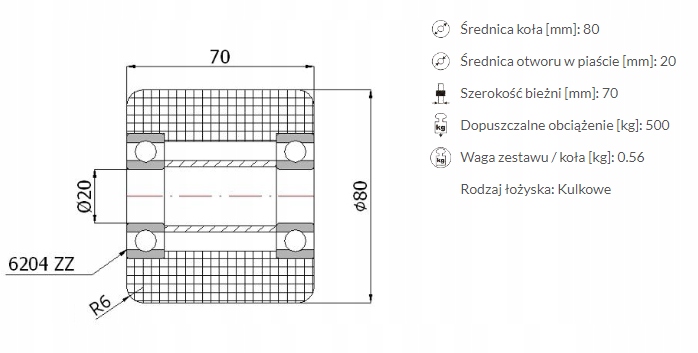 ROLKA TWORZYWOWA DO PALECIAKA 80X70 MM Kolor biały