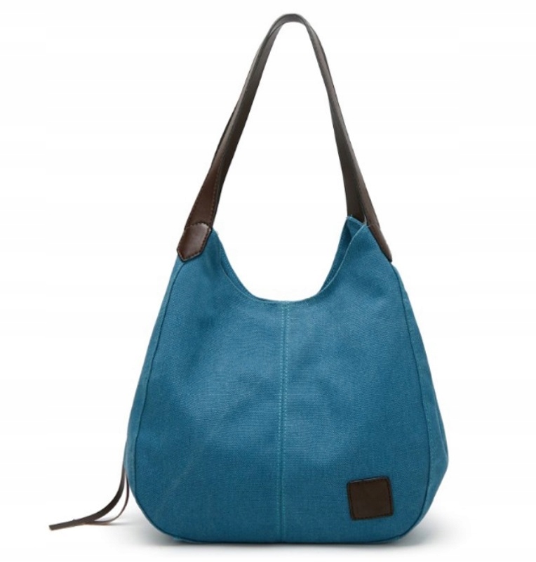 

Damska Torebka Worek Shopper Bag Płótno Niebieska