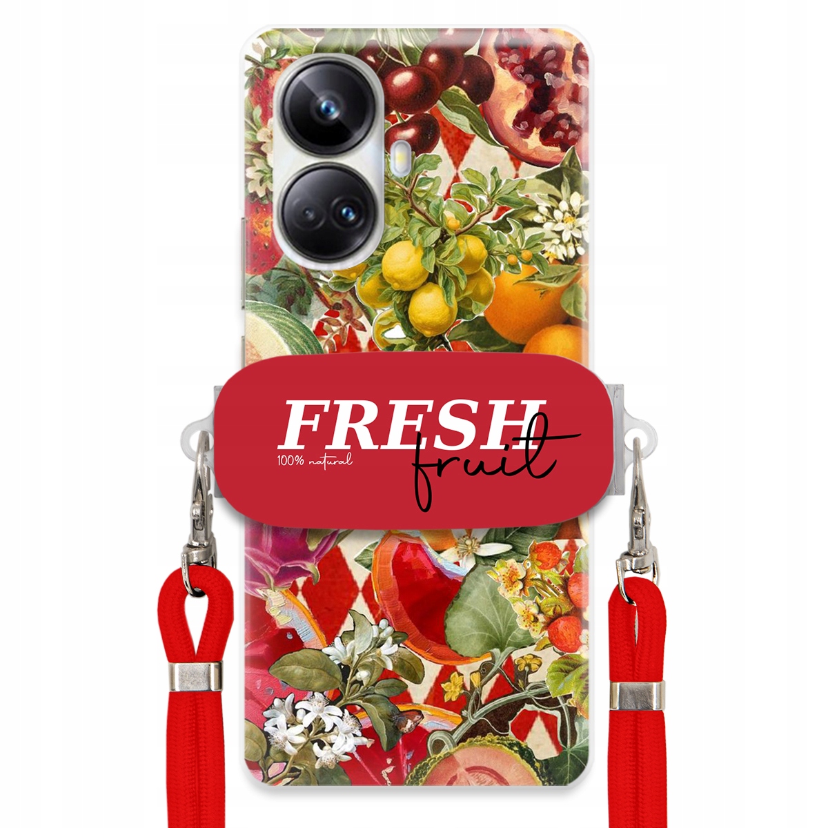 Puzdro pre Realme 10 Pro Plus 5G Červené Crossbody vodítko držiak Fresh Fruit