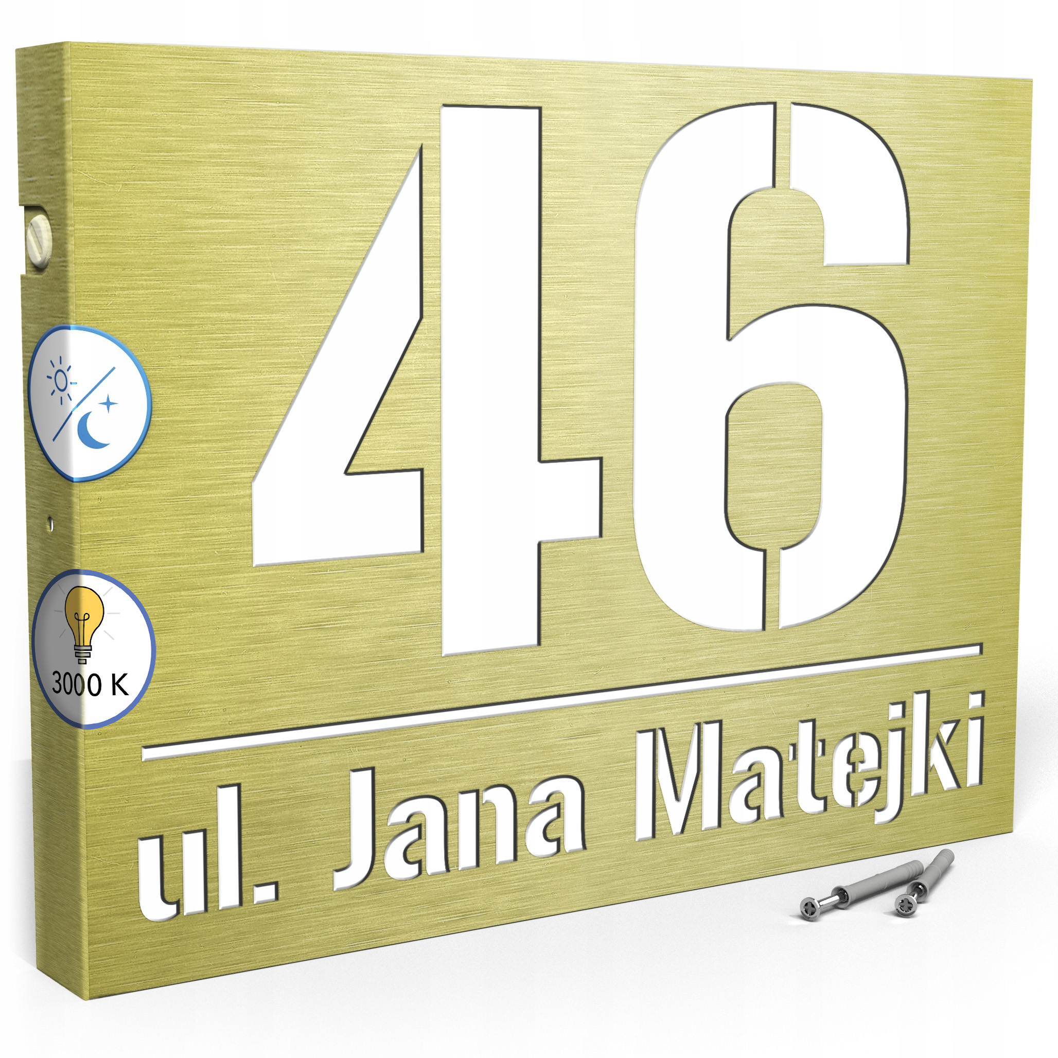 Led tabulka 3000k senzor 40x30 cm Teplá barva Číslo na dům Zlatá