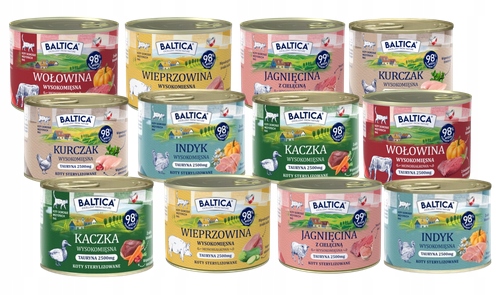 Baltica Zestaw Nowych Puszek Dla Kota 12x185 kurczak kaczka jagnięcina