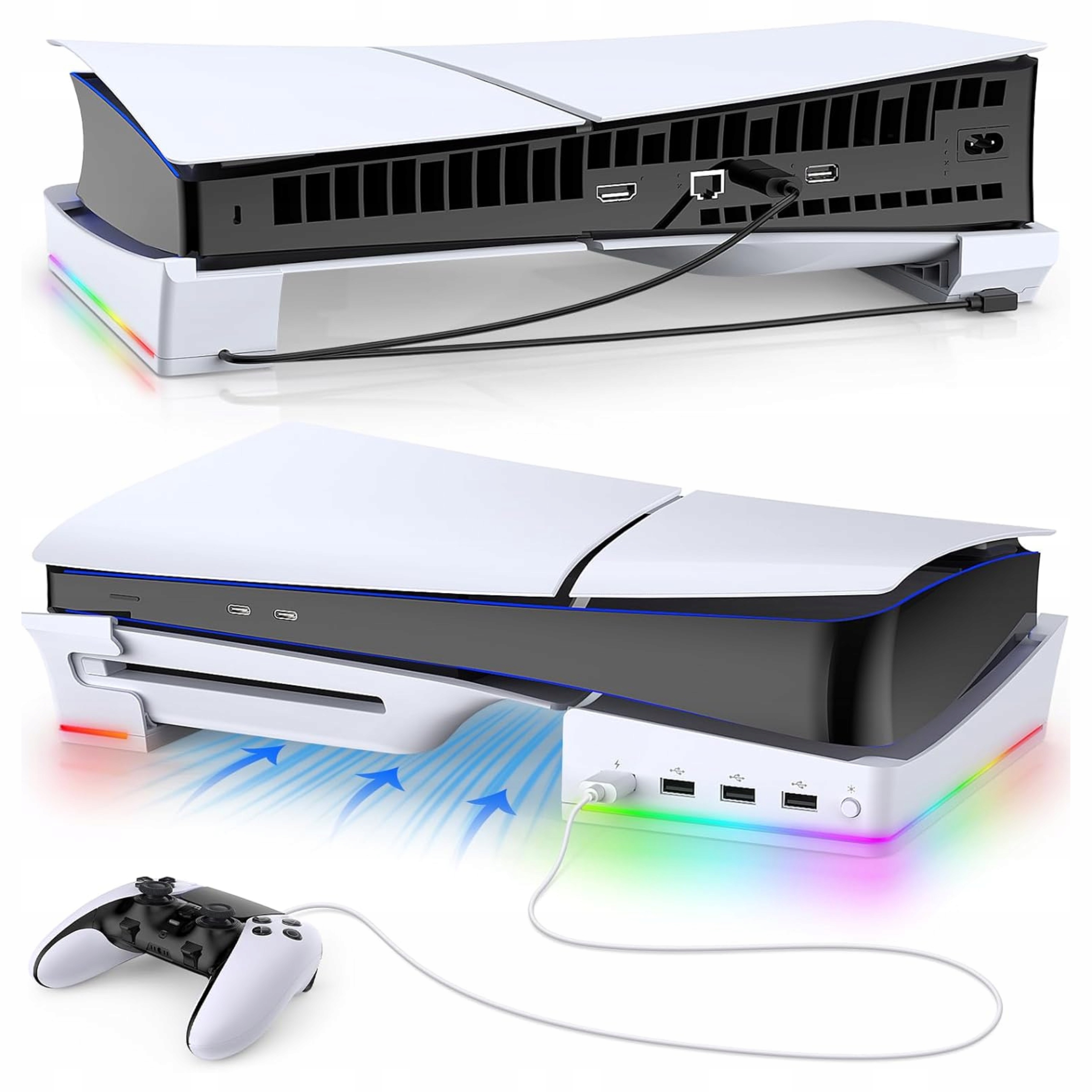 Stojak Poziomy Rgb do PS5 Slim 4x Usb Hub Uchwyt Podstawka Chłodząca Slim