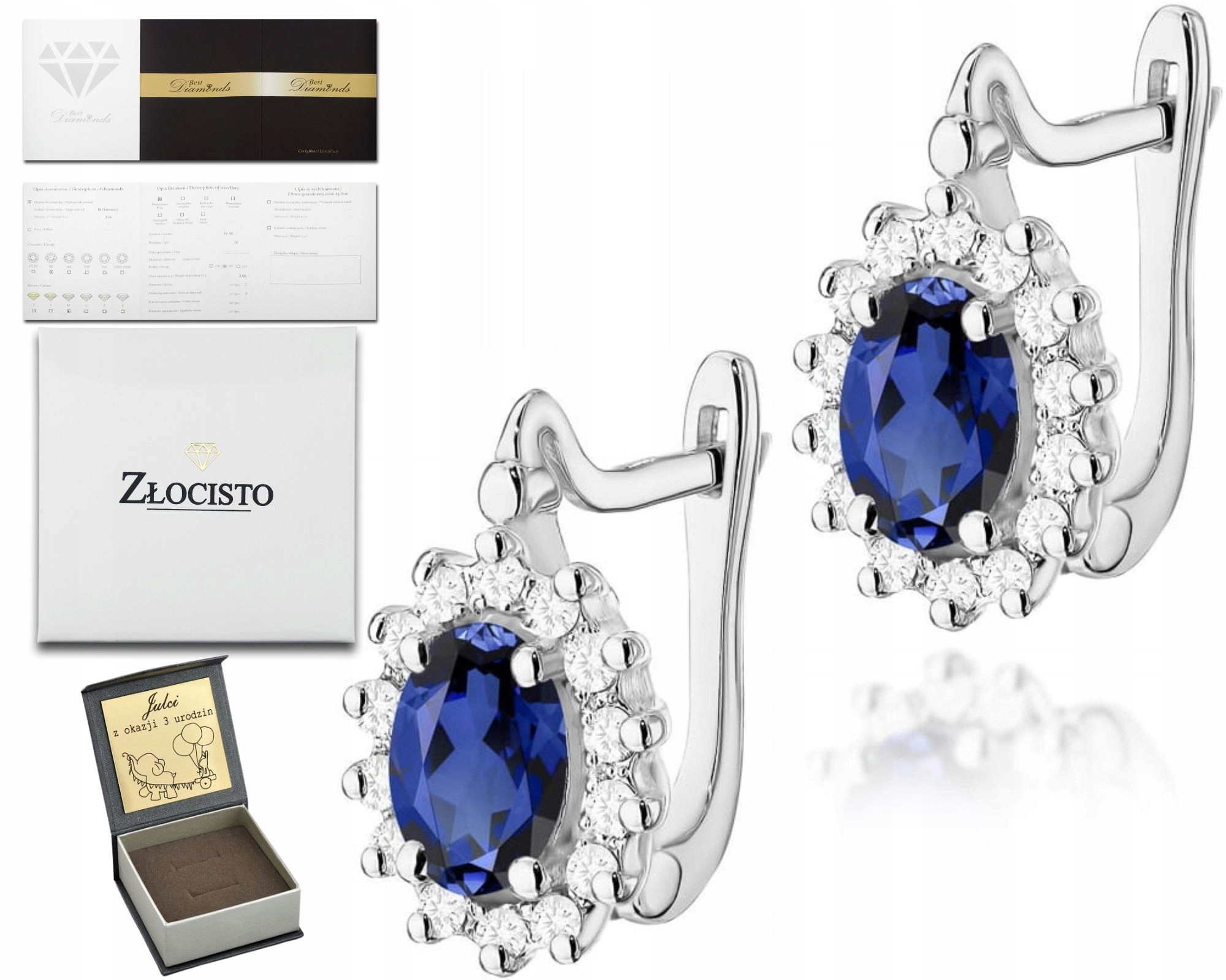 Bílé Zlato Náušnice S Přírodním Kamenem Safír Anglické Zapínání 585