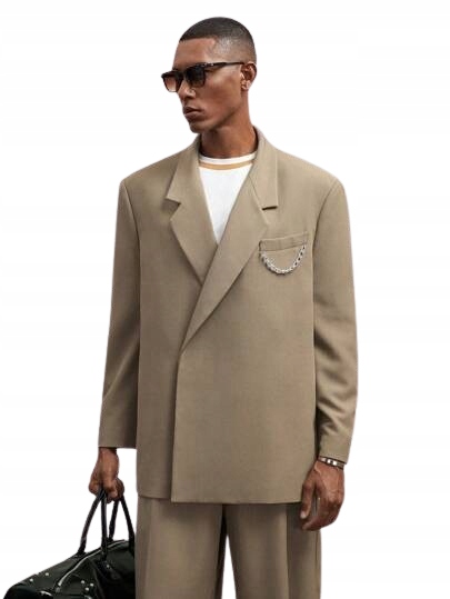 Shein Pánská Sako Jednořadá Hnědá Barva Elegantní L 1KD