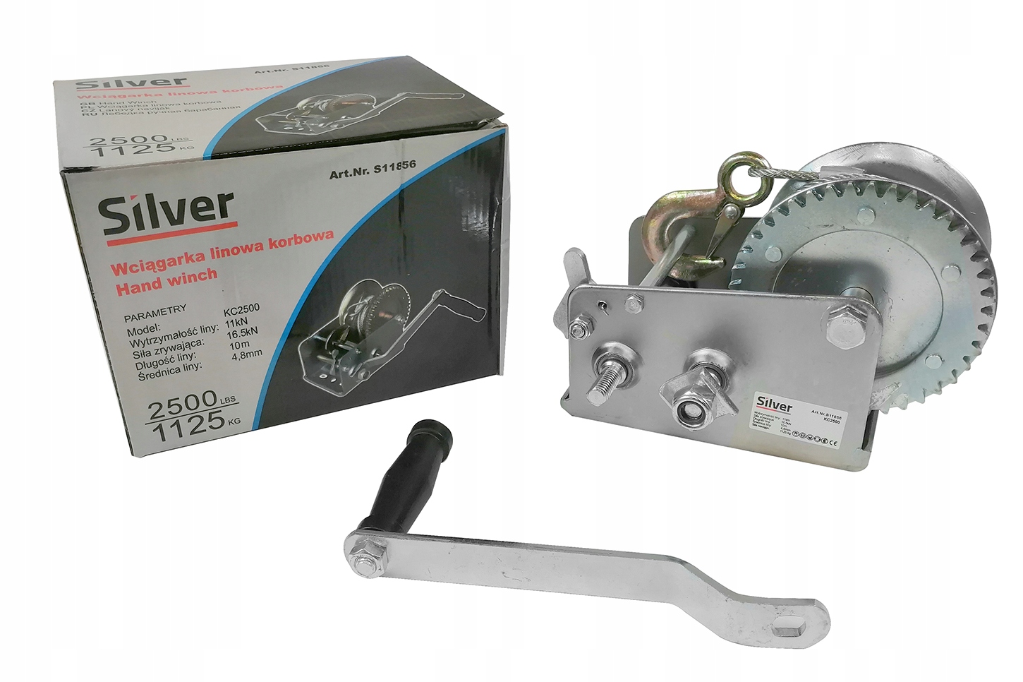 WCIĄGARKA WYCIĄGARKA RĘCZNA KORBOWA NA KORBĘ LINIOWA HAK 545 KG 1200LBS Marka SilverTools