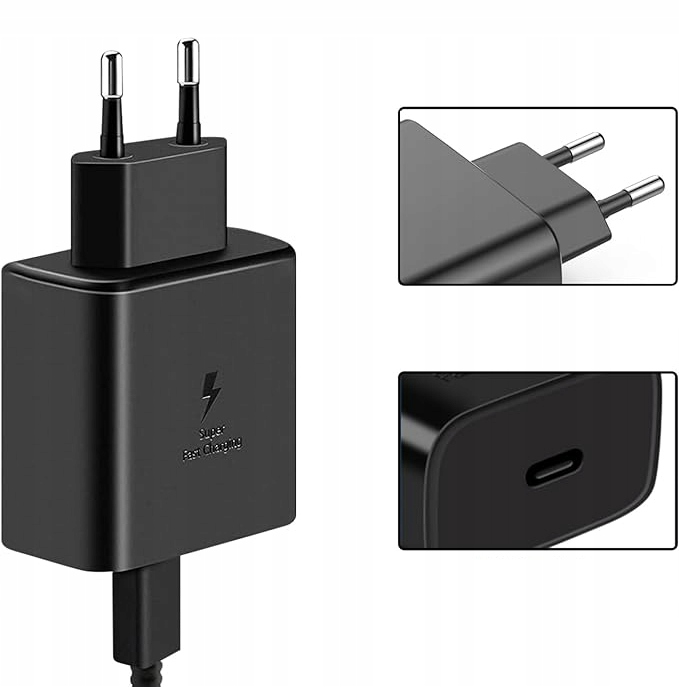 SZYBKA SIECIOWA ŁADOWARKA DO TELEFONÓW SAMSUNG 45W + KABEL ŁADOWANIA USB-C 5A 2M Kolor czarny