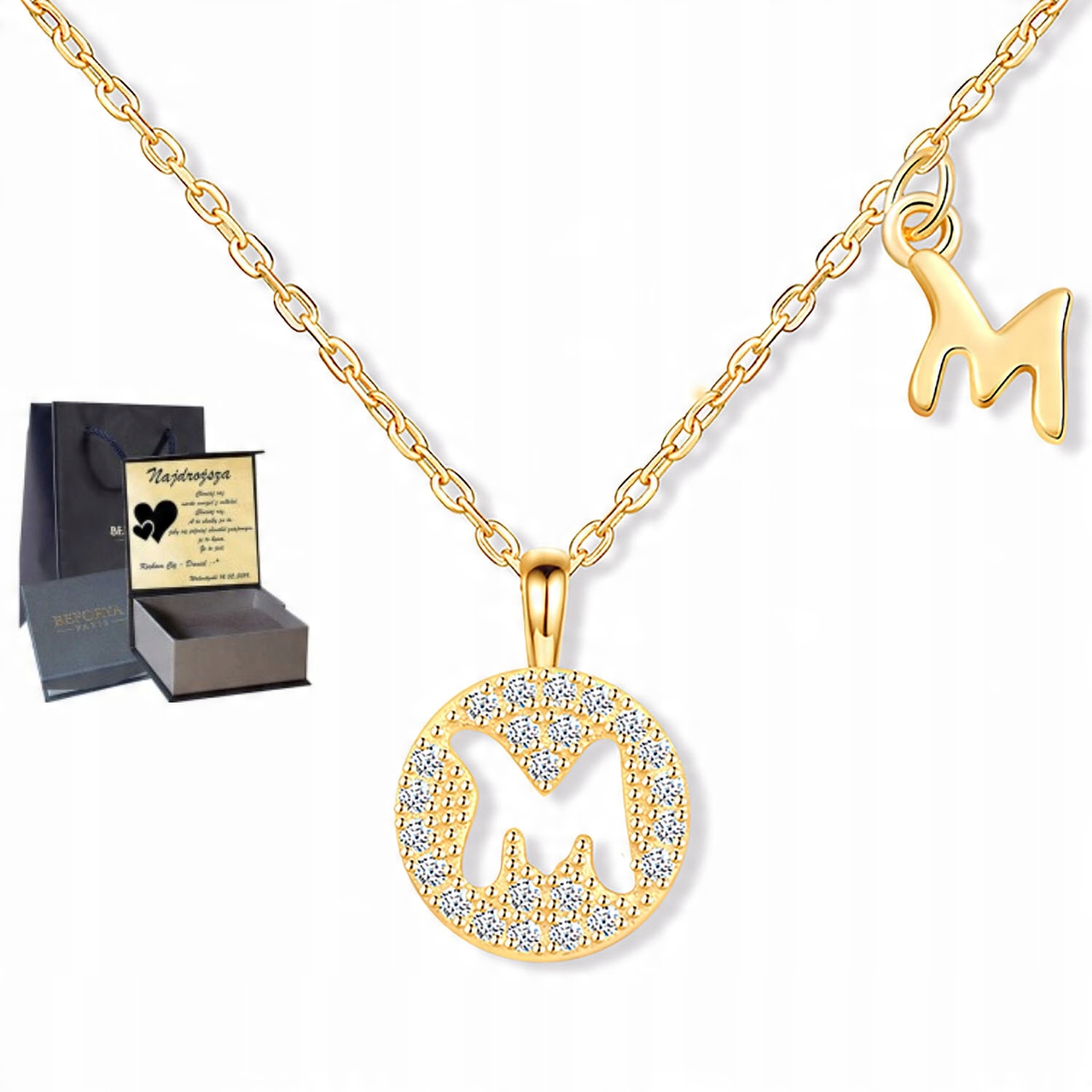 

Złoty Naszyjnik Literka Prezent Srebro Swarovski