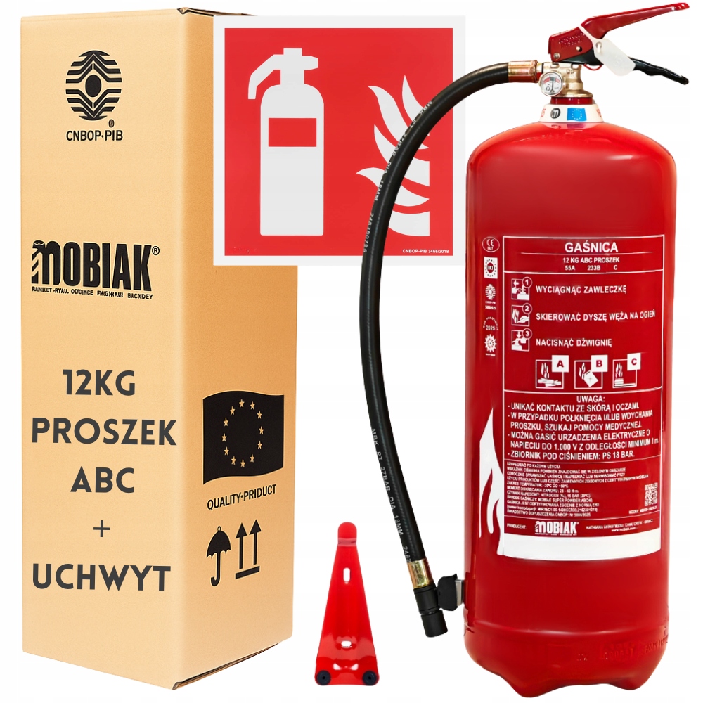 Gaśnica proszkowa 12kg Abc z wieszakiem Ce Cnbop EN3 Med Znak Gaśnica 2026
