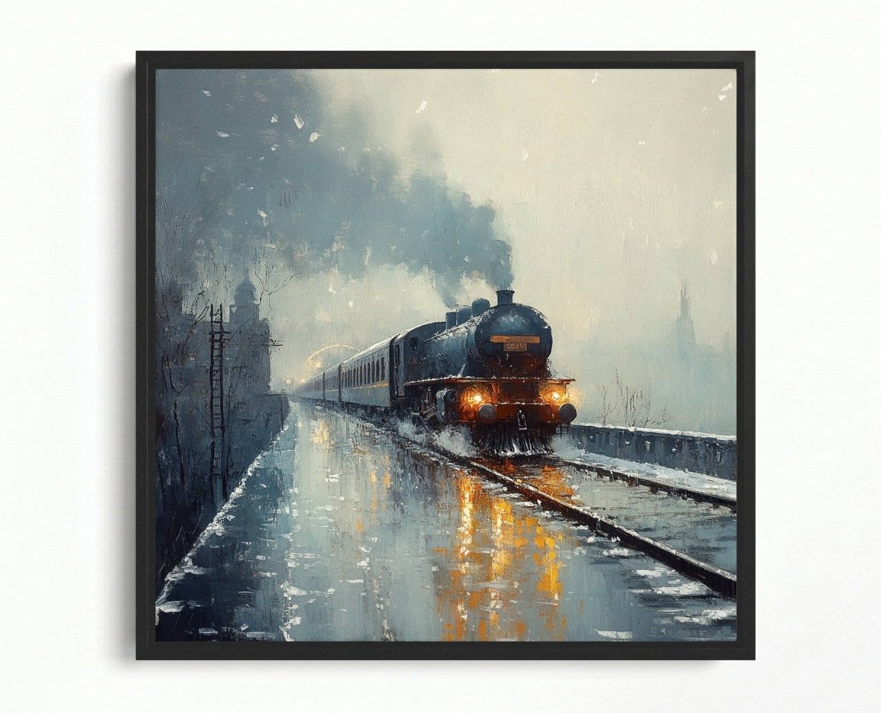 Obraz Rám American Box Železnice Vintage Vlak Parní Dráha Zima Sníh 40x40
