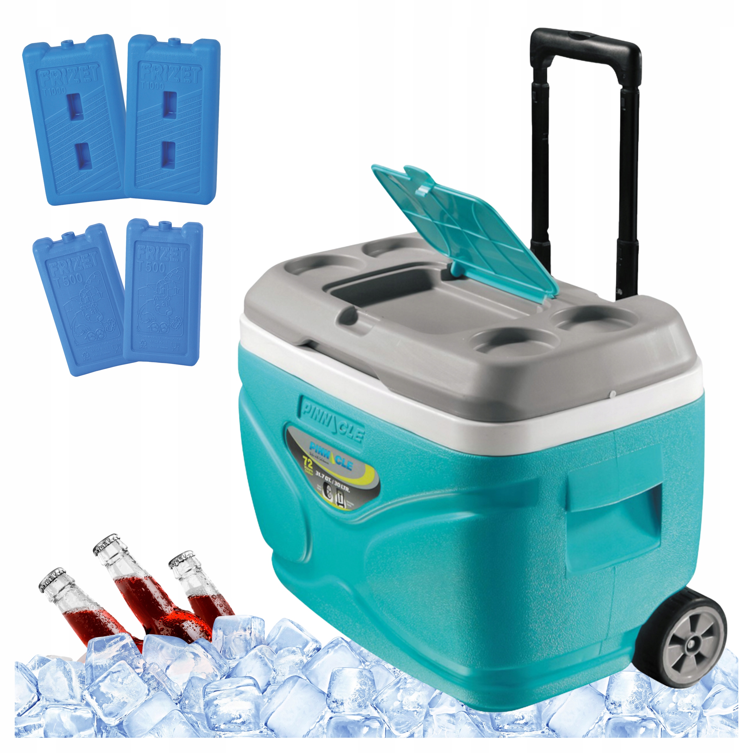 Turistická lednička s kolečky Pinnacle 30L hydra 4 náplně 2x 1000 ml, 2x 500 ml