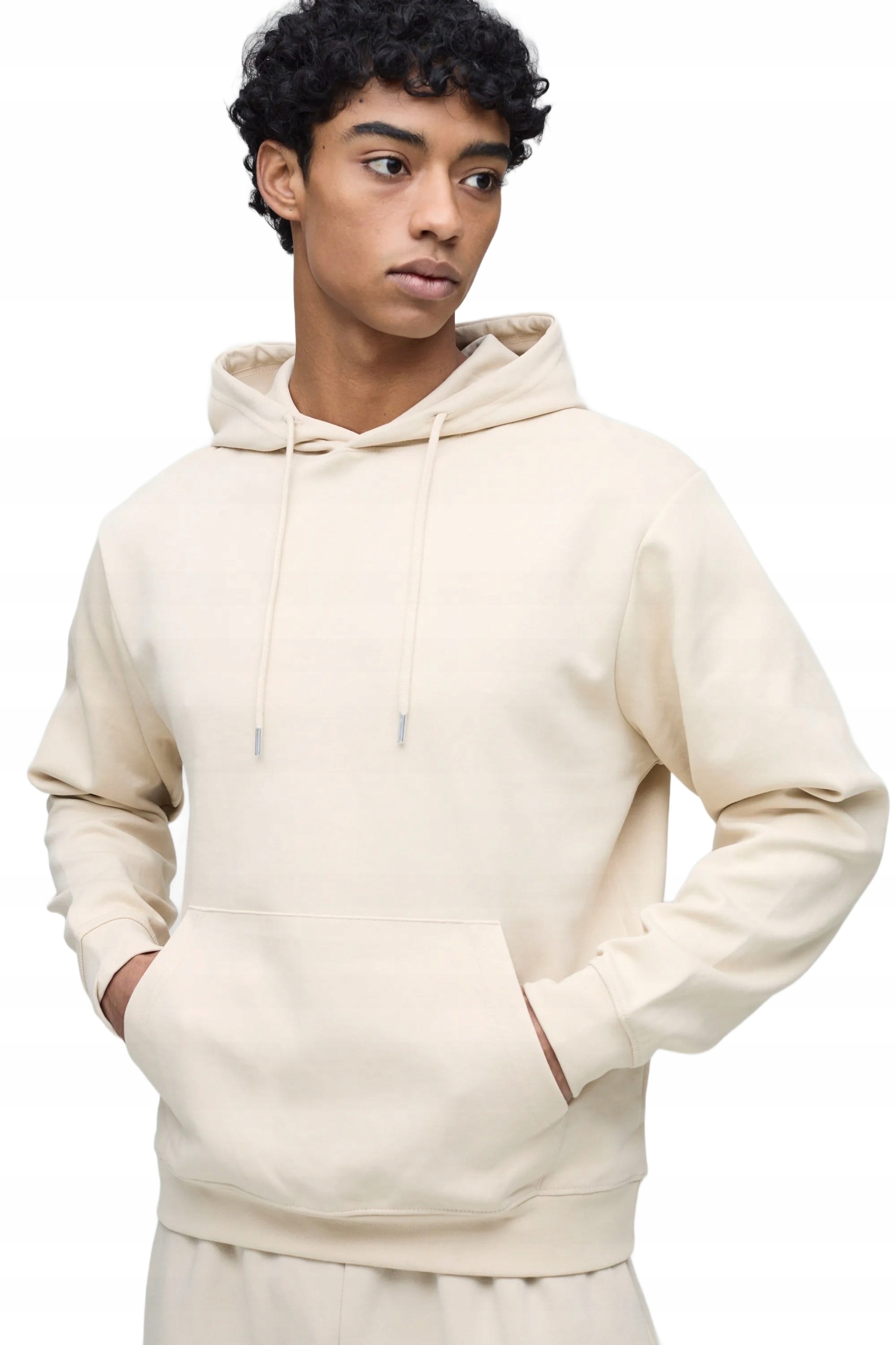 Boohooman Pánská Mikina S Kapucí Béžová Klokanka Bavlna Z3A