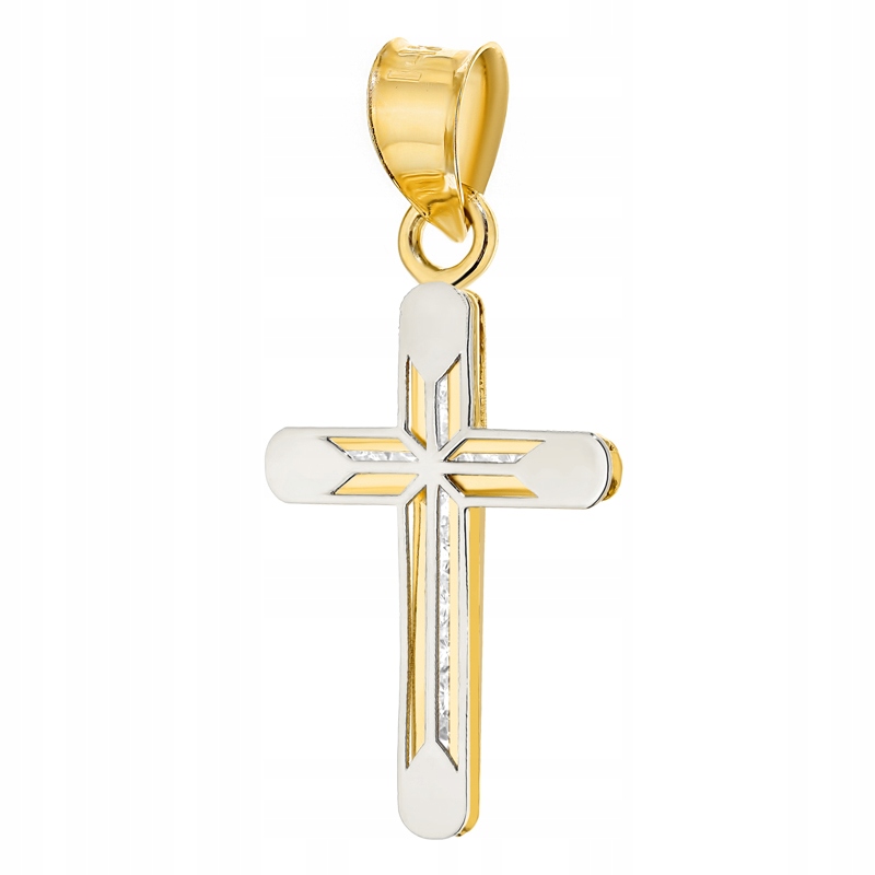 Zlatý Křížek Kříž pr. 585 14k Zdobený s zirkony Křest Svaté Přijímání