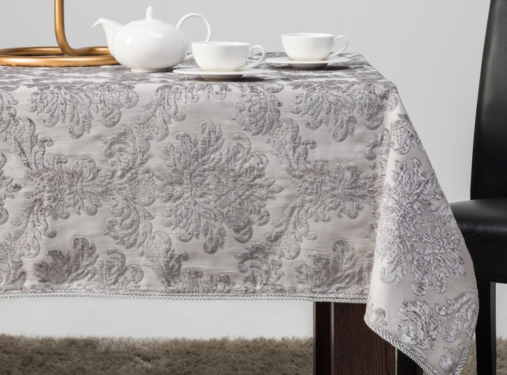 OBRUS 140X240 POLIESTER SREBRNY ŻAKARDOWY