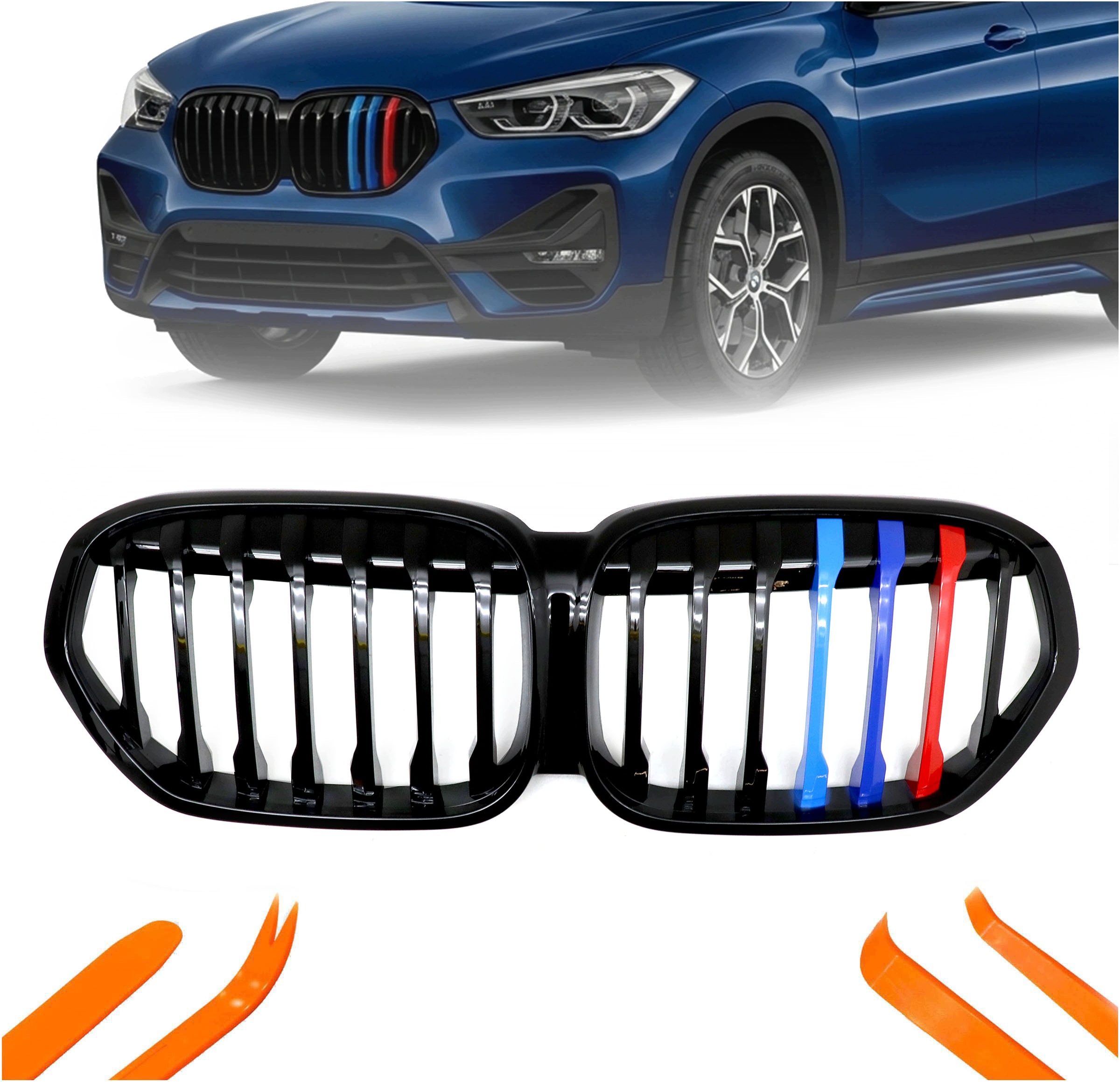 Atrapa Gril Ledviny Bmw X1 F49 19-22 Černý Lesk Barva M Balení 1 Žebro